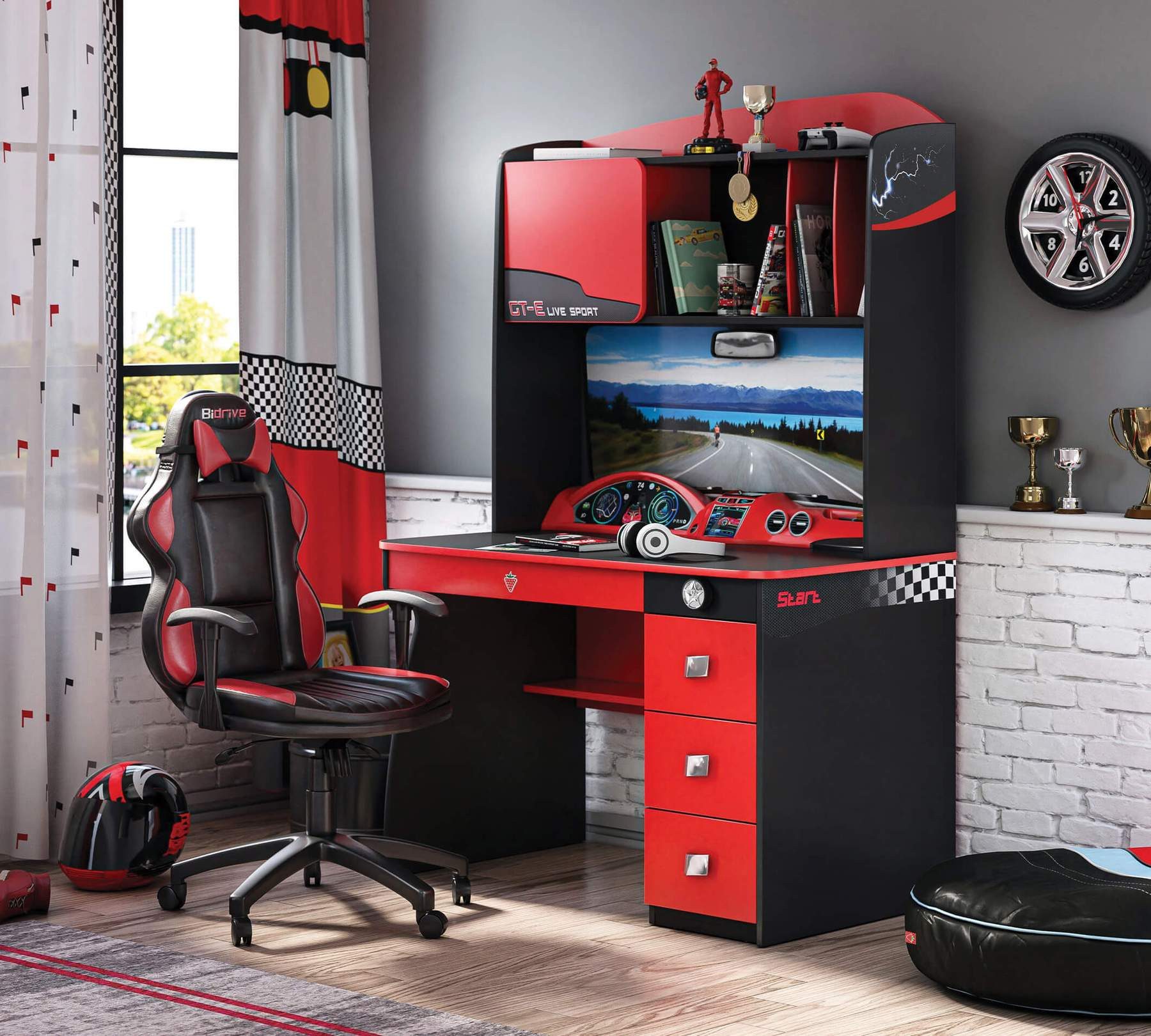 Möbel-Zeit Schreibtisch CHAMPION RACER mit Aufsatz