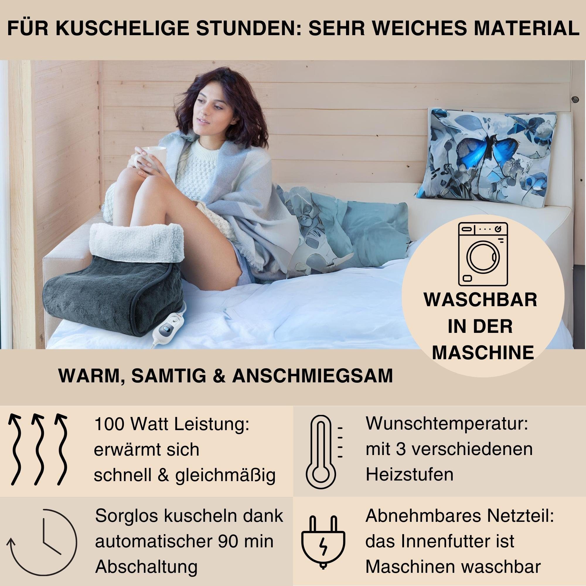 Grafner Fußwärmer Fußwärmer Elektrische Fußheizung Schnellheizung elektrisch Wärmesack, Stck. 1-tlg., 1, 3 Heizstufen, Waschbar, Teddyfutter