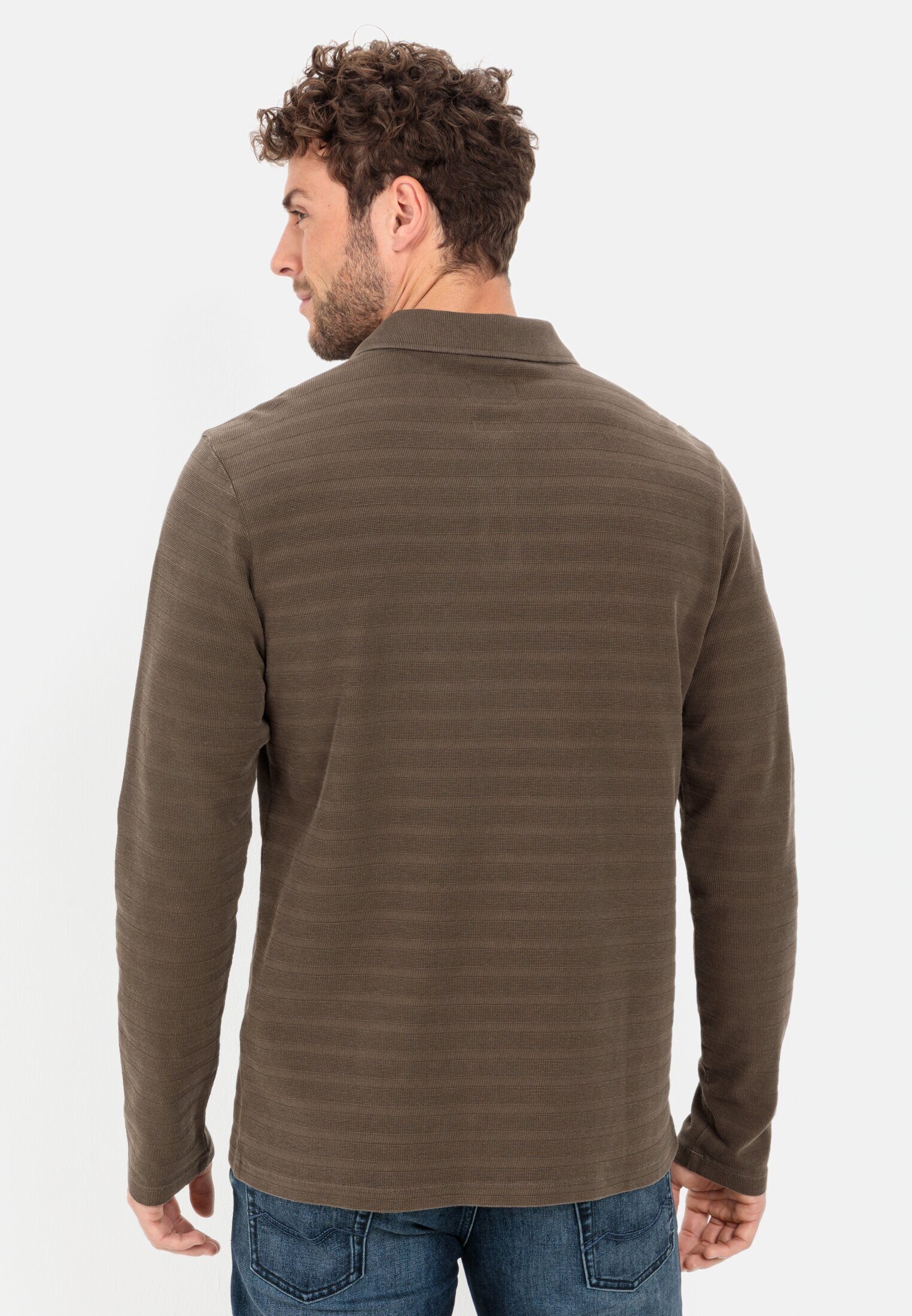 active reiner aus camel Poloshirt Baumwolle Braun Shirts_Langarm-Poloshirt