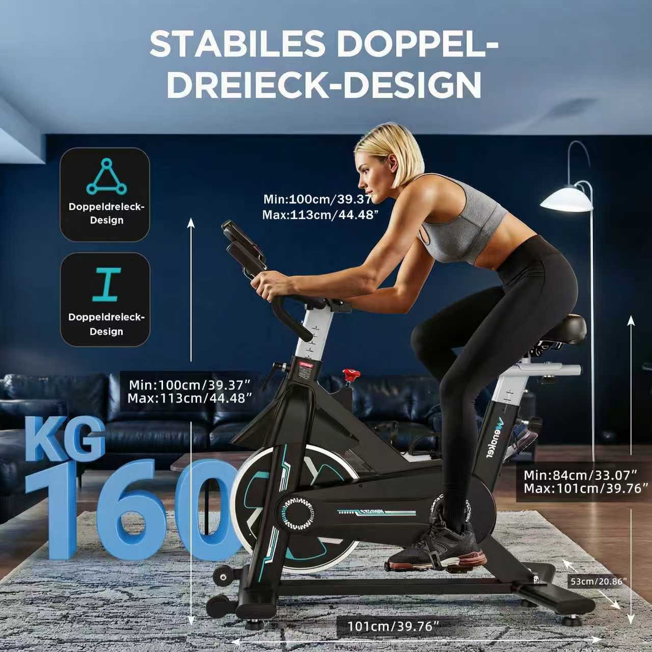 Wenoker Heimtrainer Fahrrad mit App & gebogenem Griff mit LCD-Display (1-tlg), Tablet-Halterung, bis 160Kg