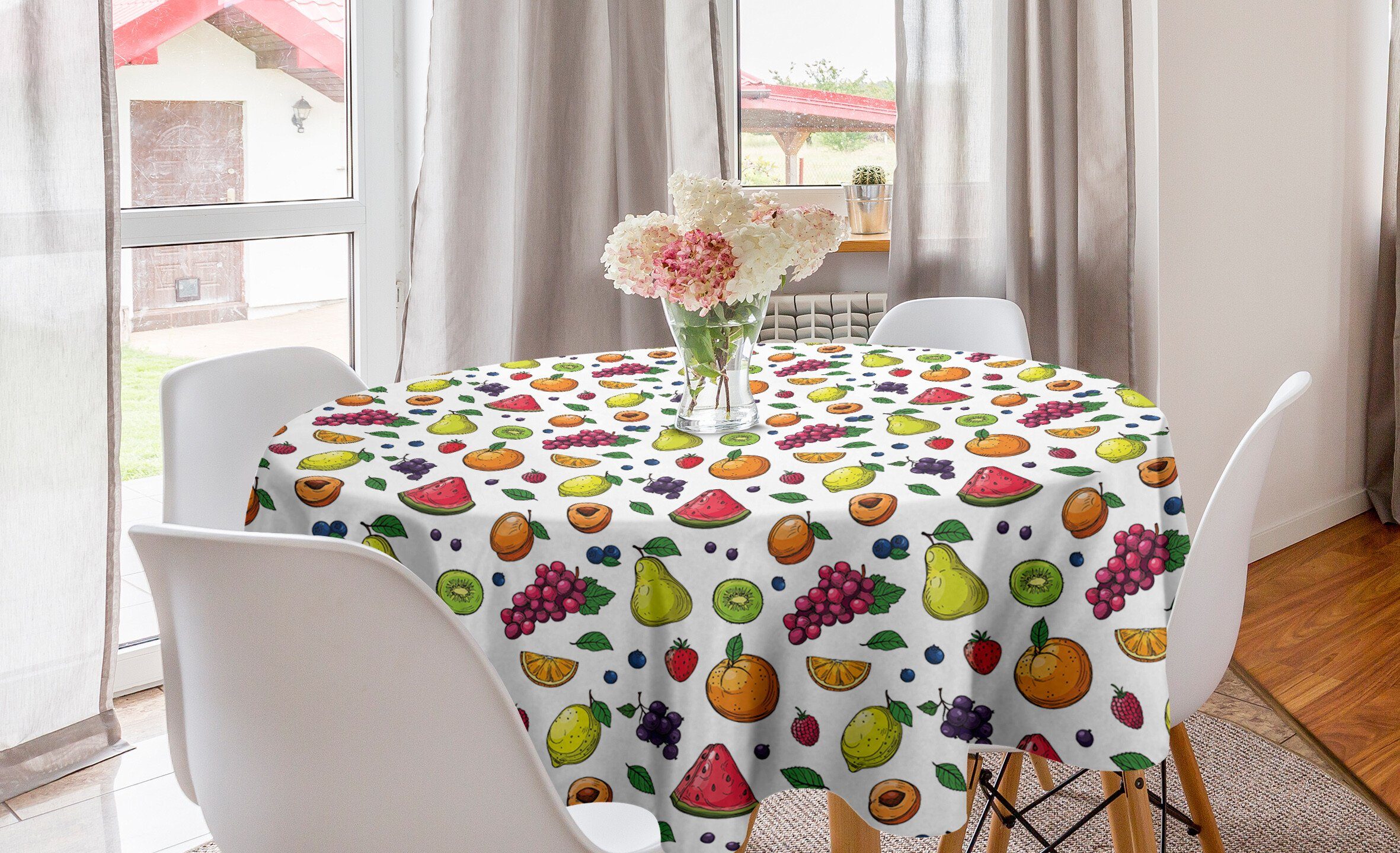 Kreis Trauben Orange Früchte Tischdecke Abakuhaus Dekoration, Küche Zitrone Kiwi Abdeckung Tischdecke Esszimmer für