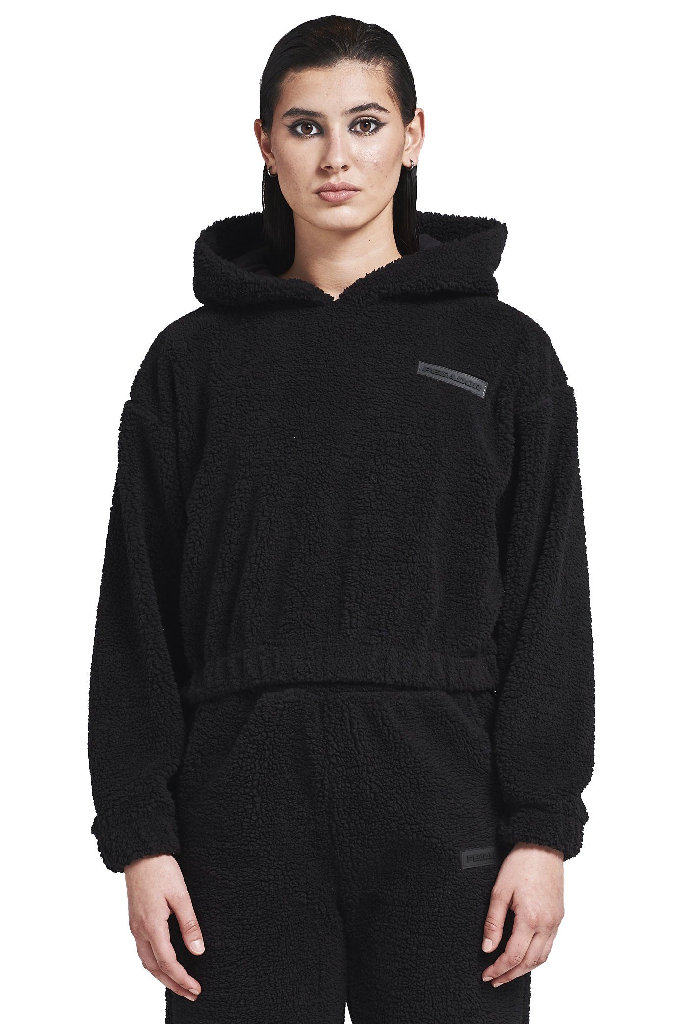 PEGADOR Hoodie Pegador Damen Pine Teddy Cropped Hoodie black S S (1-tlg)