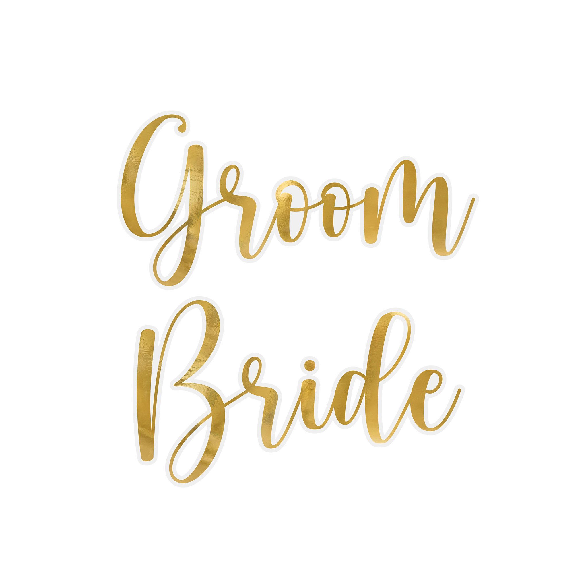 partydeco Sticker, Aufkleber für Gläser 4x8cm Bride & Groom Sticker 2er Set Gold