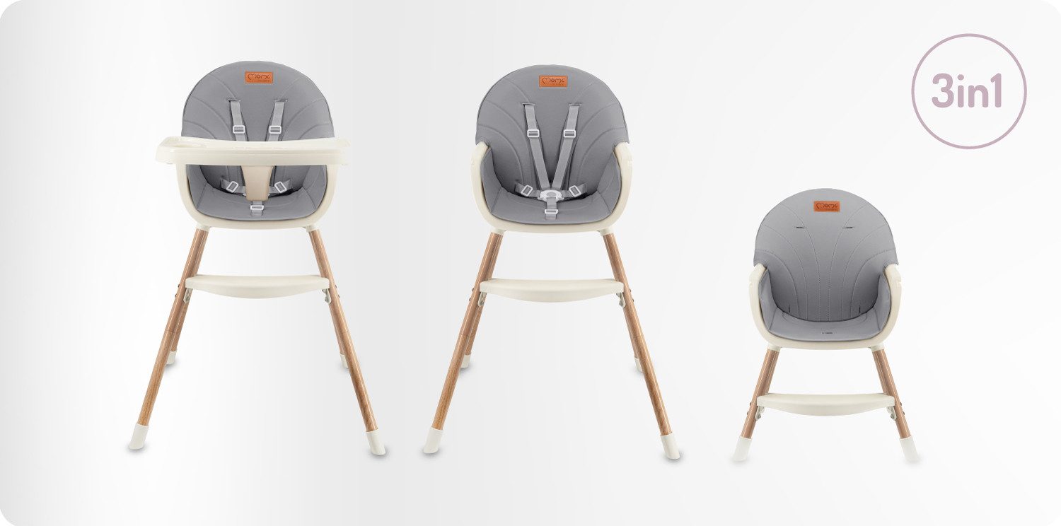 MoMi Kinderstuhl Reki, 2in1 Hochstuhl mit 5-Punkt-Gurt bis 20 kg