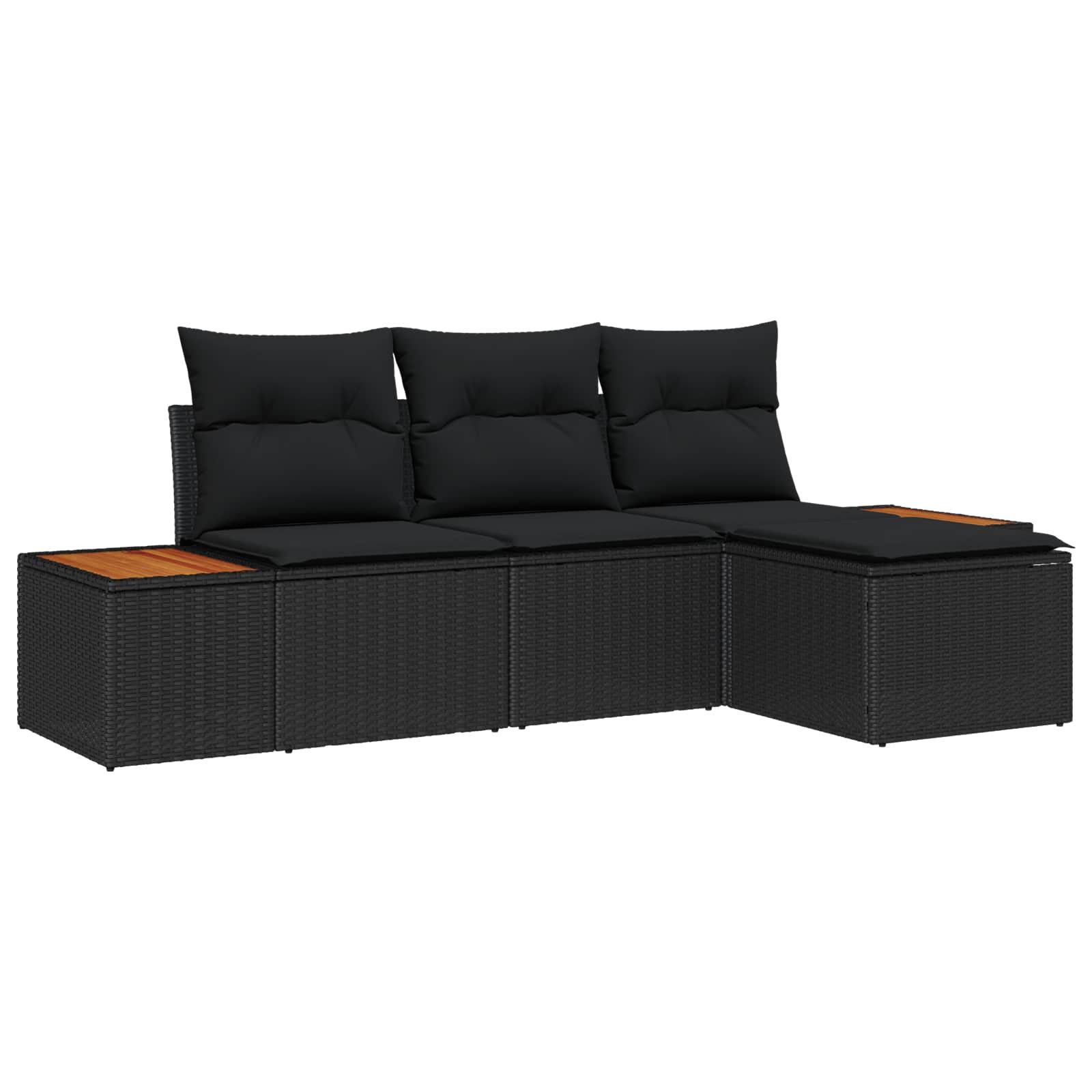 vidaXL Loungesofa Gartensofa-set mit Kissen 4 pcs Schwarz Poly Rattan, 4 Teile