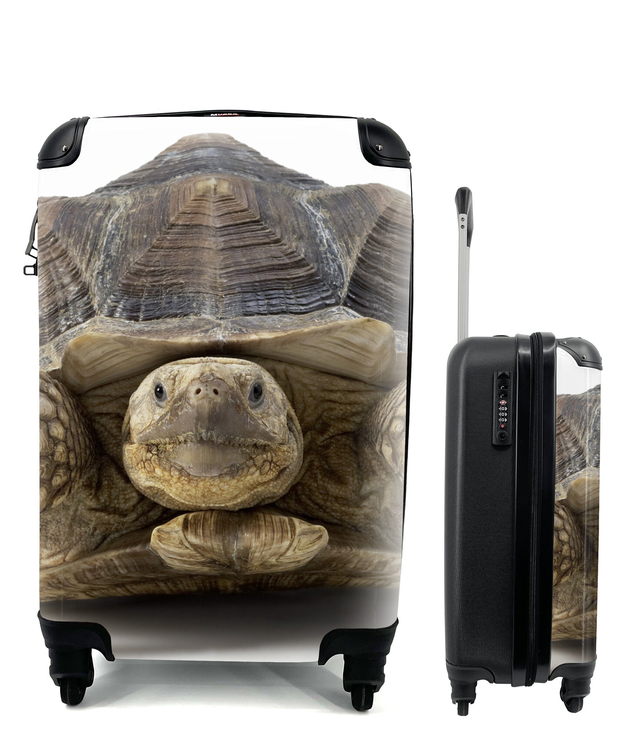 MuchoWow Handgepäckkoffer Schildkröte - Tiere - Weiß, 4 Rollen, Reisetasche mit rollen, Handgepäck für Ferien, Trolley, Reisekoffer