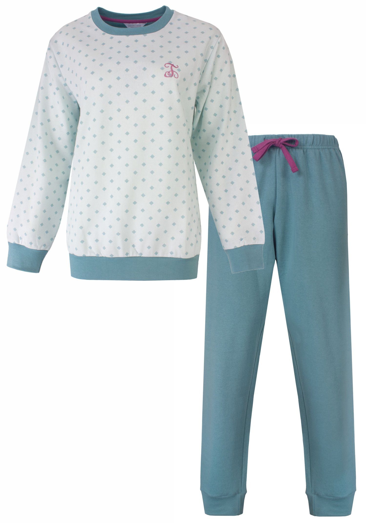 Tenderness Schlafanzug Damen Pyjama Microfleece Bündchen (2 tlg) kuschelige Qualität