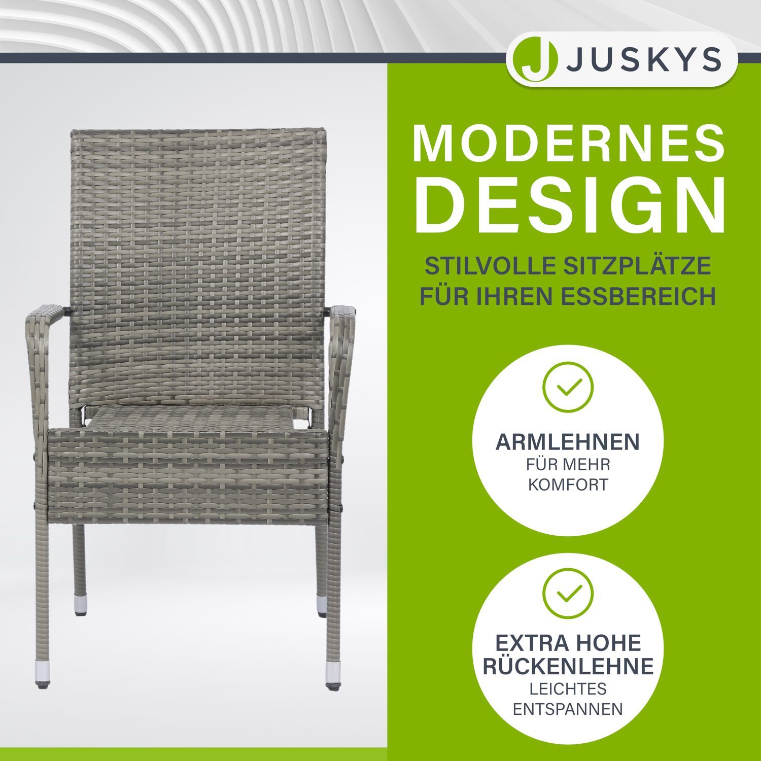 Juskys Gartenstuhl Yoro (2 St), stapelbar, modern, leicht und stabil