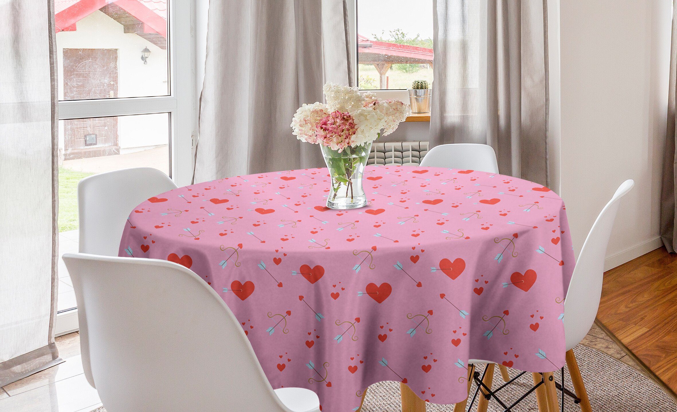Abakuhaus Tischdecke Kreis Tischdecke und für Küche Abdeckung Dekoration, Esszimmer Herzen Amor Valentinstag