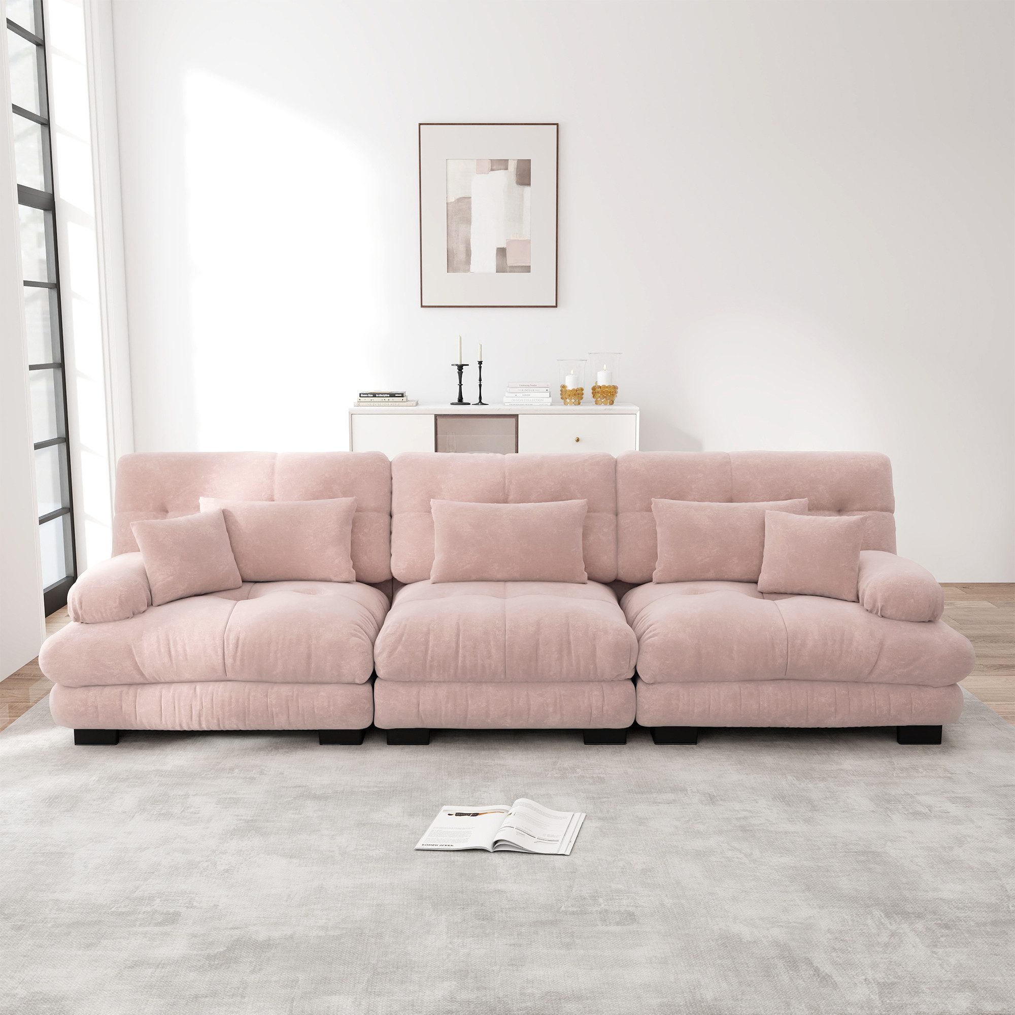 i@home Sofa Exquisites Chenille-Sofa mit Cloud-Komfort–Individuell Kombinierbar, 3-Sitzer Modulares mit Tiefensitz,Chenille Sofa Komfortabel Gepolstert, Cloud-Look, Vintage-Chenille, federlose Sitzkissen