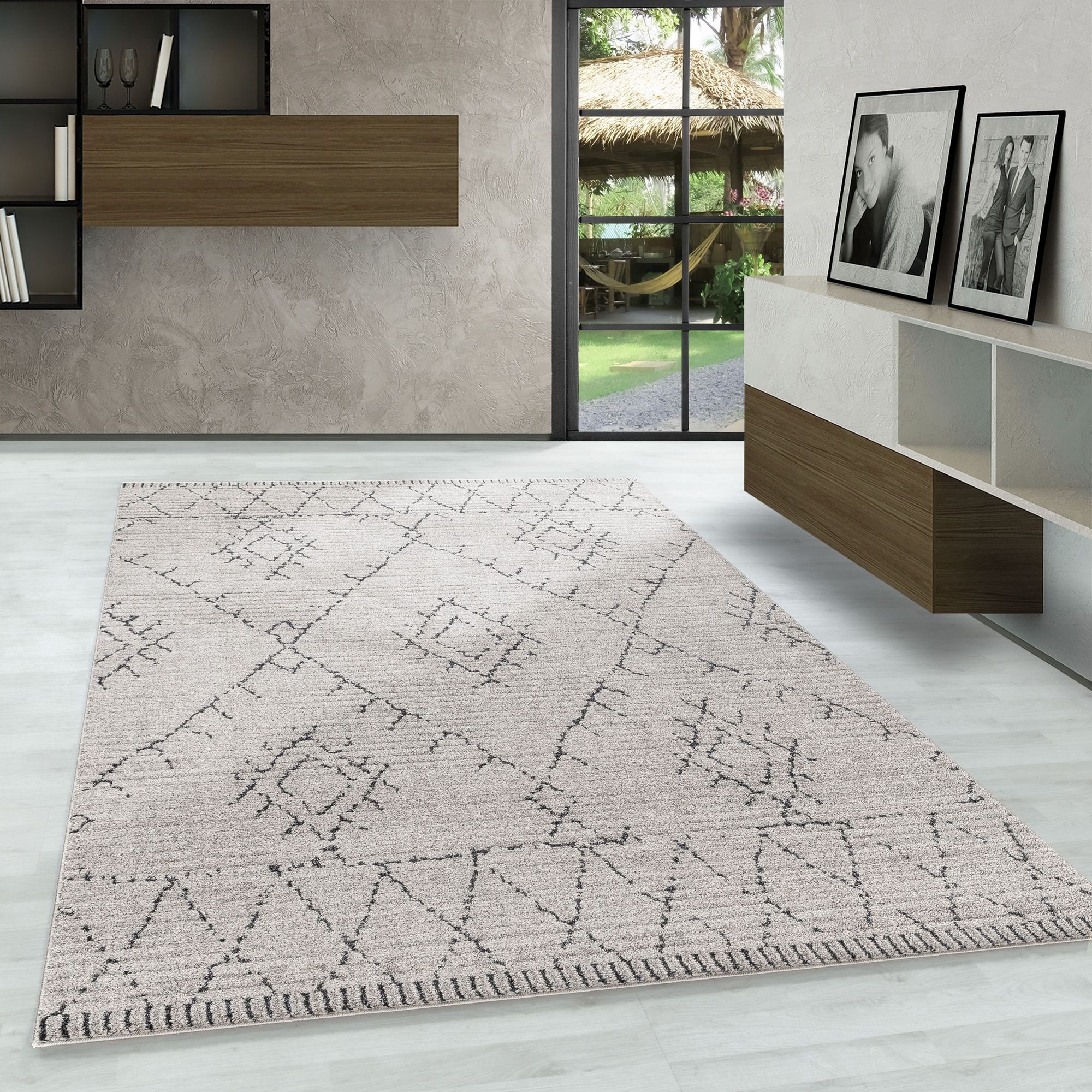 Designteppich Berber-Design, Carpetsale24, Rechteckig, Höhe: 15 mm, Kurzflor Teppich Wohnzimmer Berber-Design Beige Teppiche im Boho-Stil