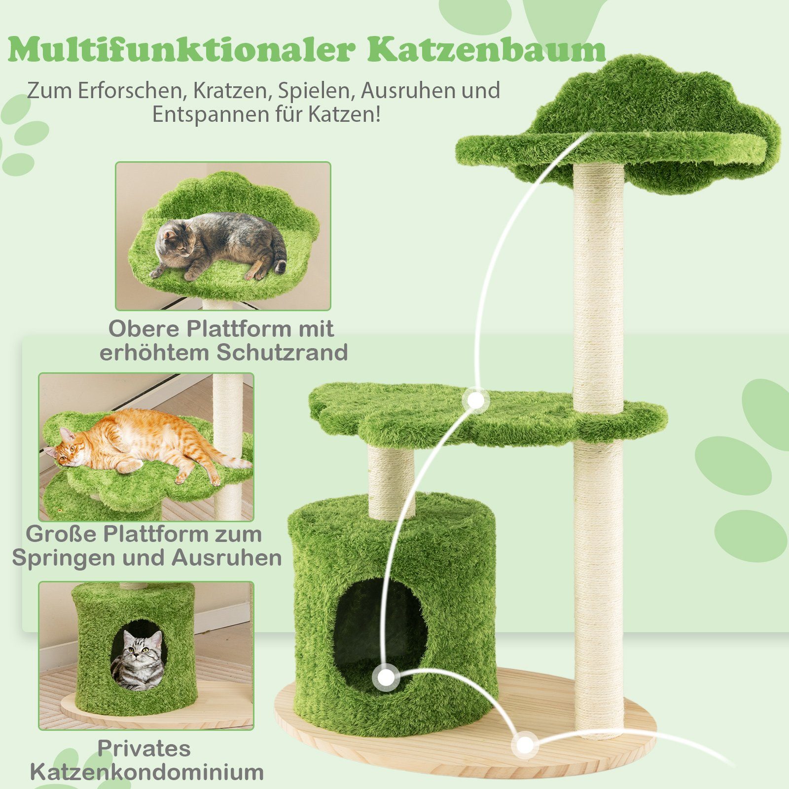 COSTWAY Kratzbaum, mit Katzenhöhle, Sisal, stabil