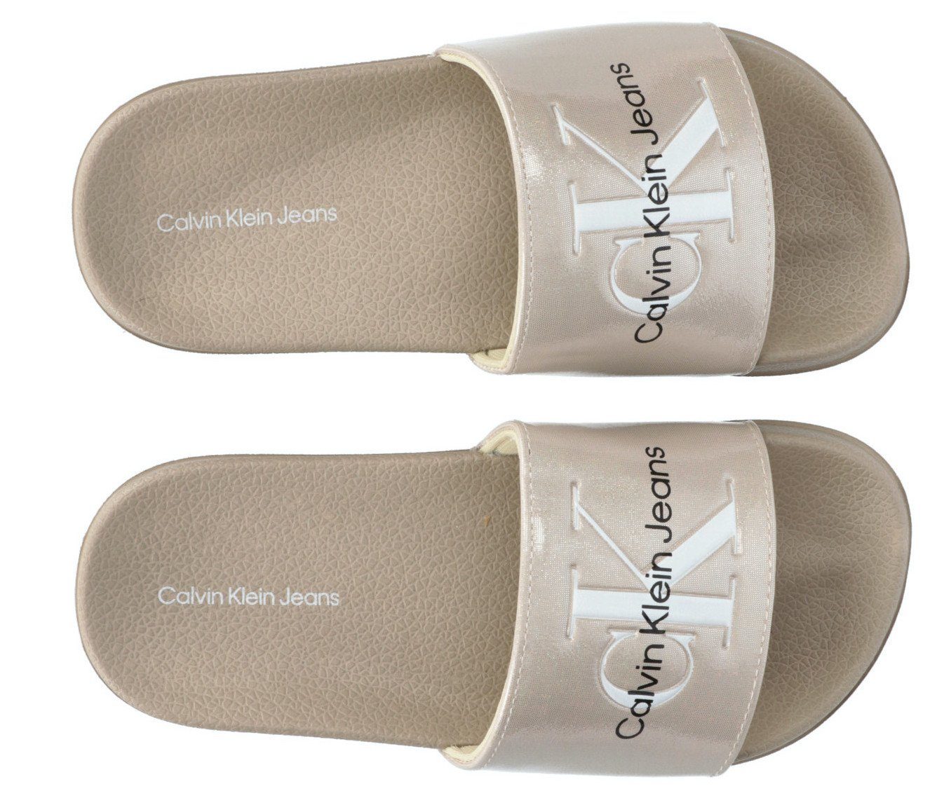 Schuhe Sandalen Calvin Klein Jeans LOGO PRINT POOL SLIDE Badepantolette Für Strand- und Badeausflüge