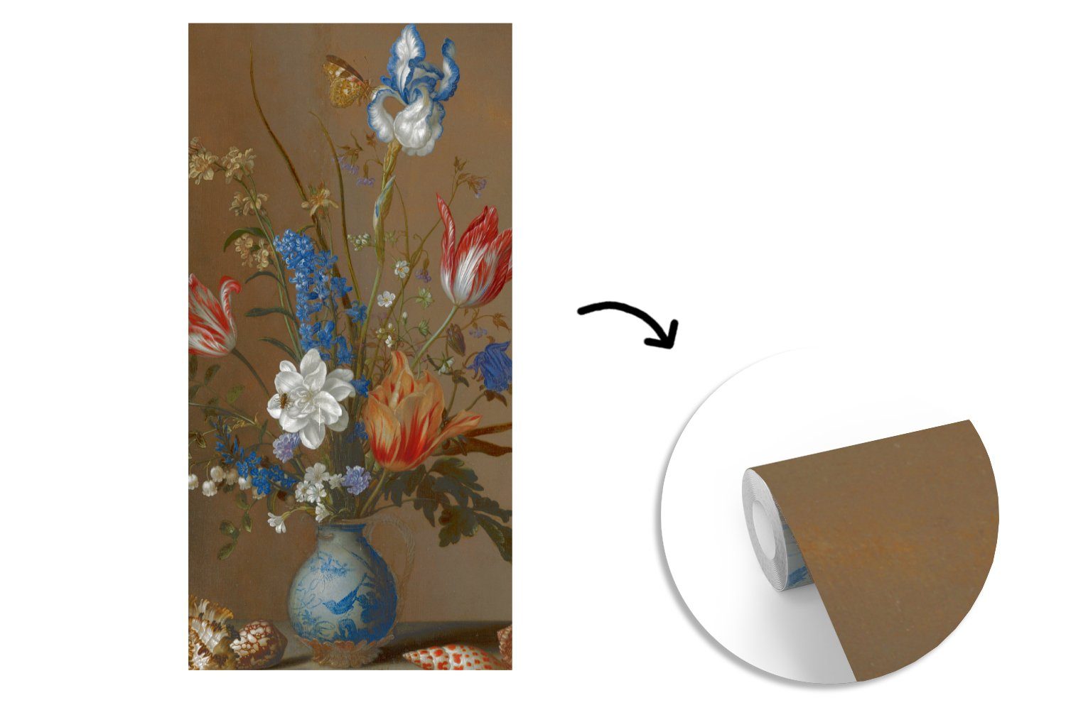 (2 Wan-Li-Vase Gemälde Matt, Muscheln von - St), in Fototapete van, Schlafzimmer MuchoWow Vliestapete bedruckt, Fototapete Blumen und Wohnzimmer Balthasar für einer Küche,
