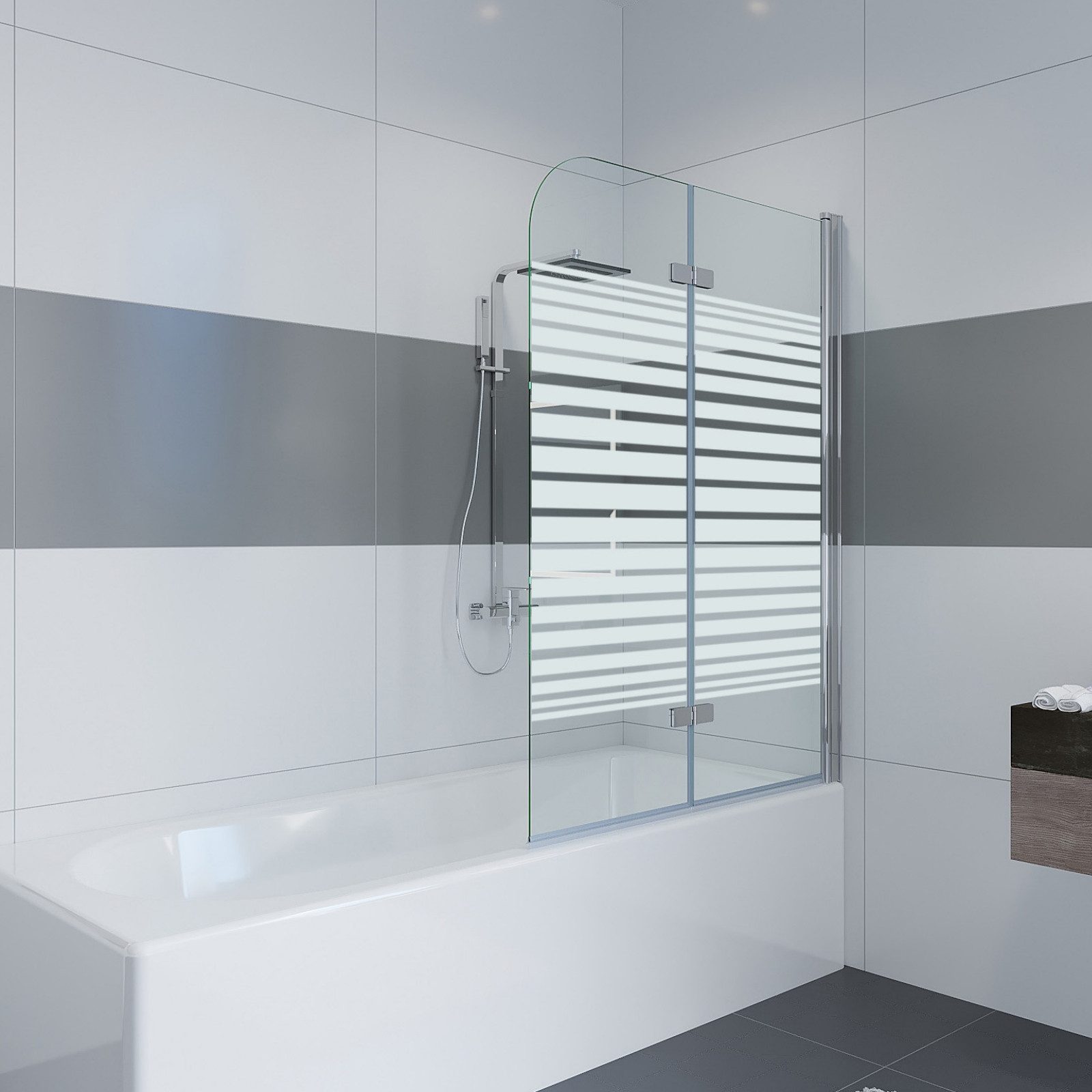 IMPTS Badewannenaufsatz Duschwand für Badewanne Faltwand Duschtrennwand, Glas Alu, (2 tlg., 2 TLG), Duschabtrennung für Badewanne