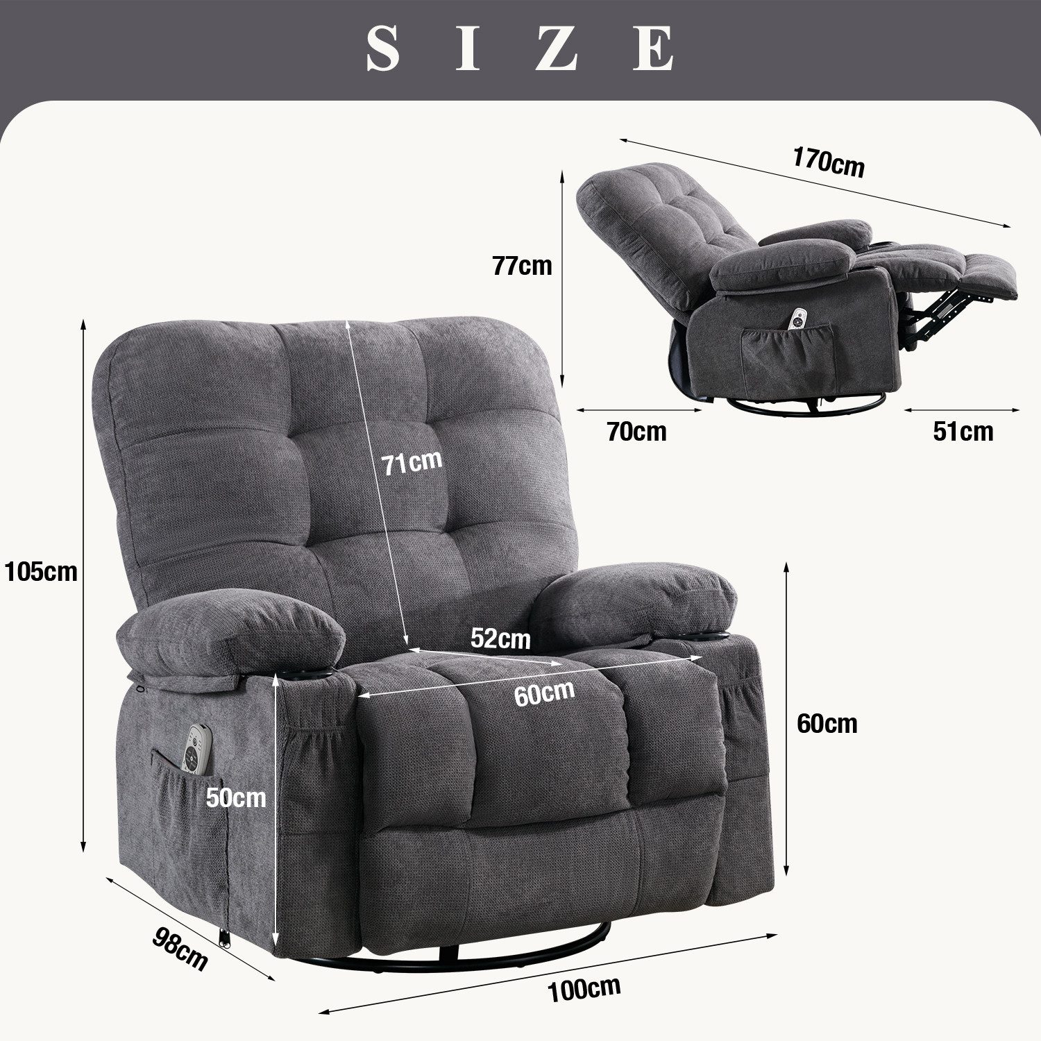bosmiller Relaxsessel Elektrisch Fernsehsessel Verstellbar Massagesessel mit Liegefunktion (1-St), Ergonomisch Heizung Sessel mit Getränkehalter – Bild 2 von 5
