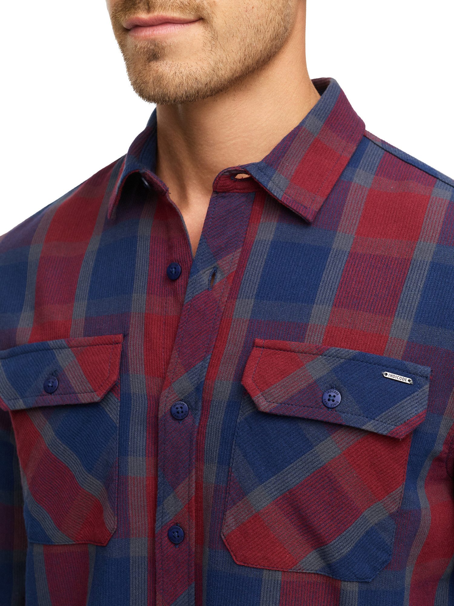 Indicode Langarmhemd Herren INPomal Herrenhemd Langarm Herren Karohemd aus 100% Baumwolle mit Brusttaschen und Umlegekragen
