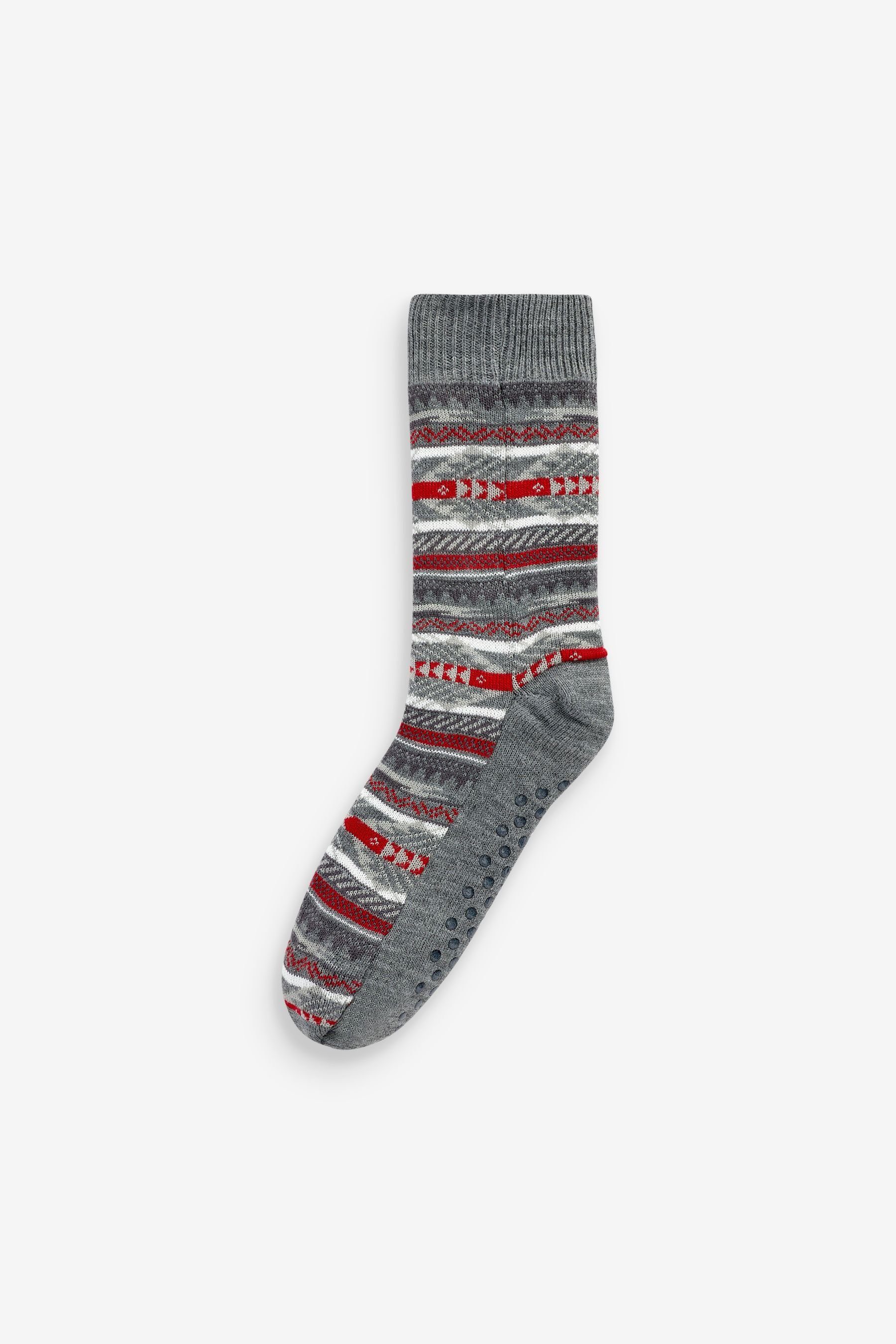 Next Haussocken Slipper-Socken mit Zopfmuster (1-Paar) Grey Aztec Print