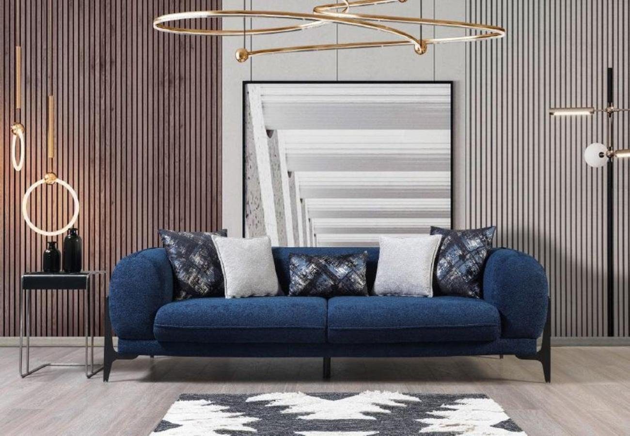 JVmoebel 3-Sitzer Blauer Dreisitzer Couch Moderne Sofas Wohnzimmermöbel Edelstahl, 1 Teile, Made in Europa