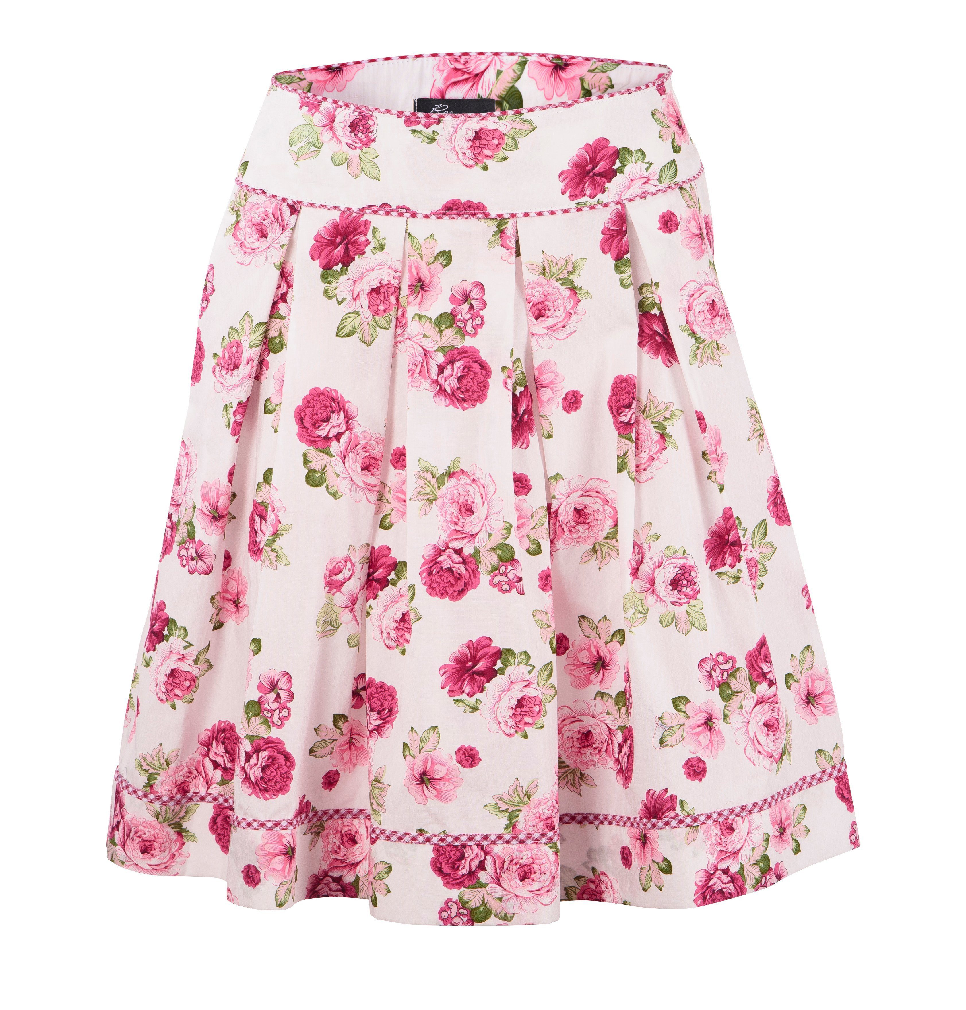 Ramona Lippert Trachtenrock Selina Faltenrock Rosendruck ecru Rocklänge 65 cm Baumwolle