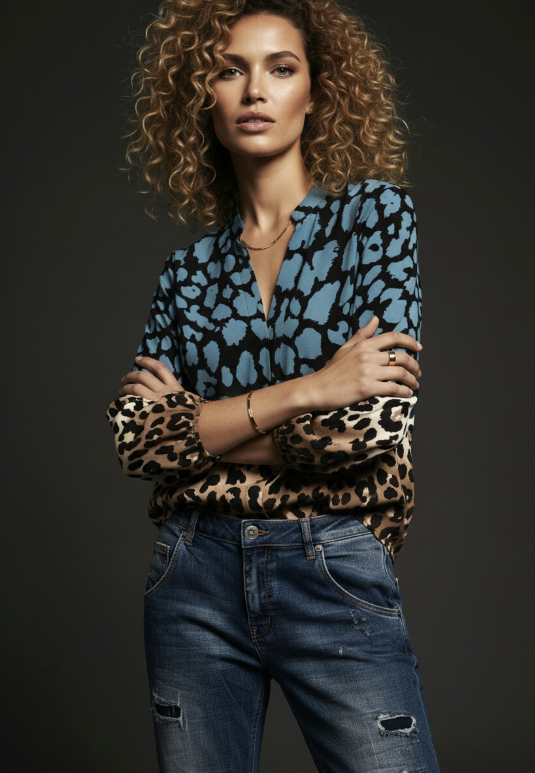 Andijamo-Fashion Schlupfbluse LEO ART V-Ausschnitt, Print mit Bordüre günstig online kaufen