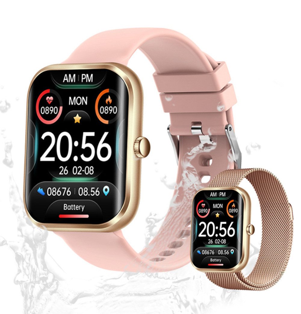 Valdus Damen's 250 mAh Telefonfunktion Fitness uhr mit trakcer Smartwatch (1.96 Zoll, Android/iOS) Armbanduhr perfekt für den täglichen Gebrauch von Damen, mit austauschbarem weichem Mesh armband, Anruffunktion verfügbar für Android und iOS