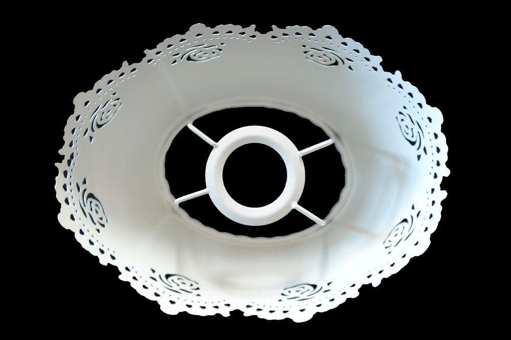 Dirk Davids Leuchten GmbH Lampenschirm Lampenschirm für Tischleuchte in Oval Metall Weiß Rosen Motiv 21-14-11
