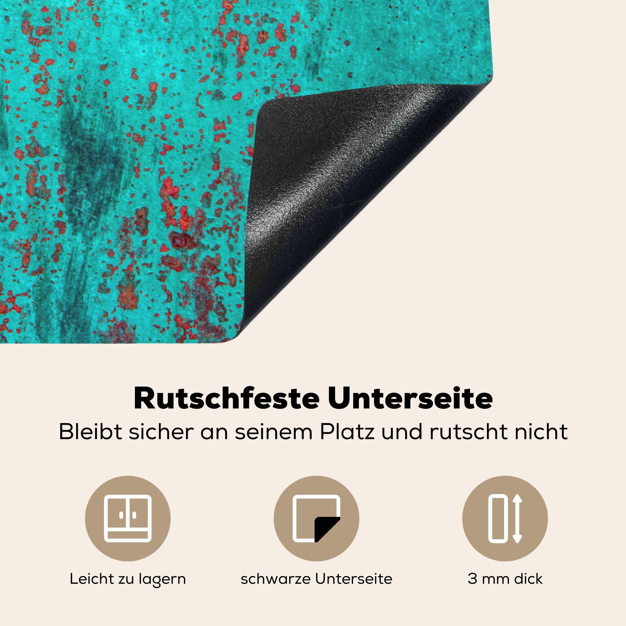 MuchoWow Schutz Patina, cm, Ceranfeldabdeckung Vinyl, (1 aus Herdblende-/Abdeckplatte Kupfer Induktionskochfeld 81x52 tlg), blauer Struktur für küche, mit die