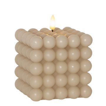 MARELIDA LED-Kerze Bubble Würfel Cube Kerze Echtwachs H: 12,5cm Timer creme (1-tlg)