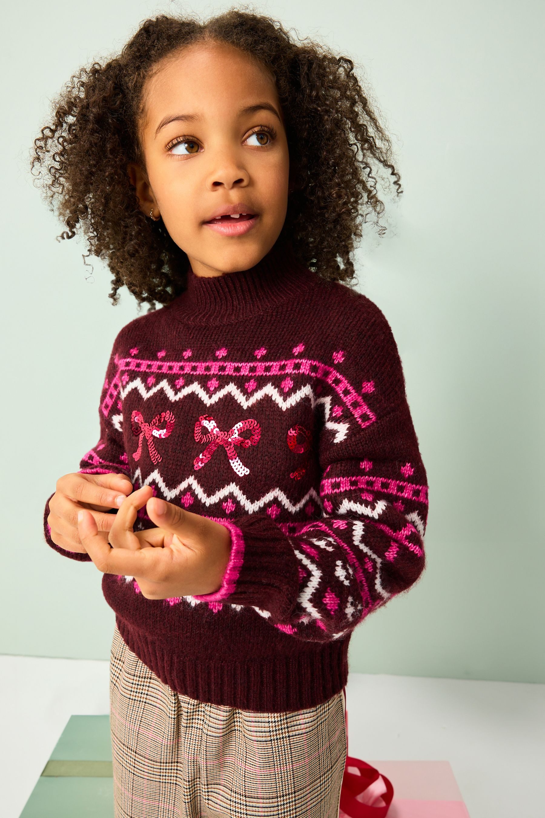 Next Strickpullover Weihnachtspullover mit Schleife (1-tlg)