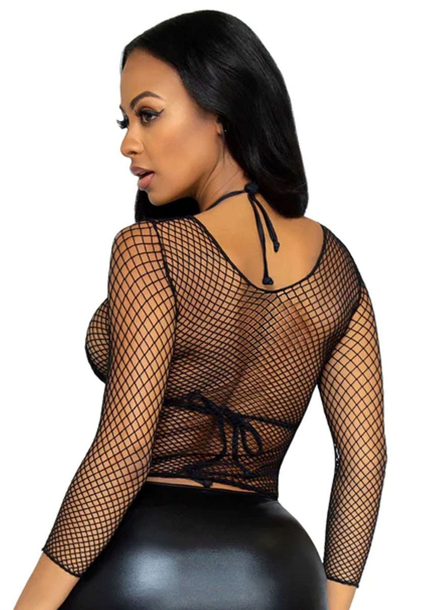 Leg Avenue Netzshirt Langärmeliges Netz-Top - schwarz (1-tlg) transparent