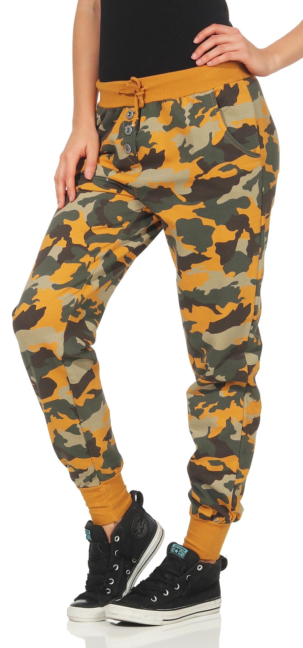 malito fashion Look Camouflage than 8019 im dunkelgelb more Sweathose Jogginghose