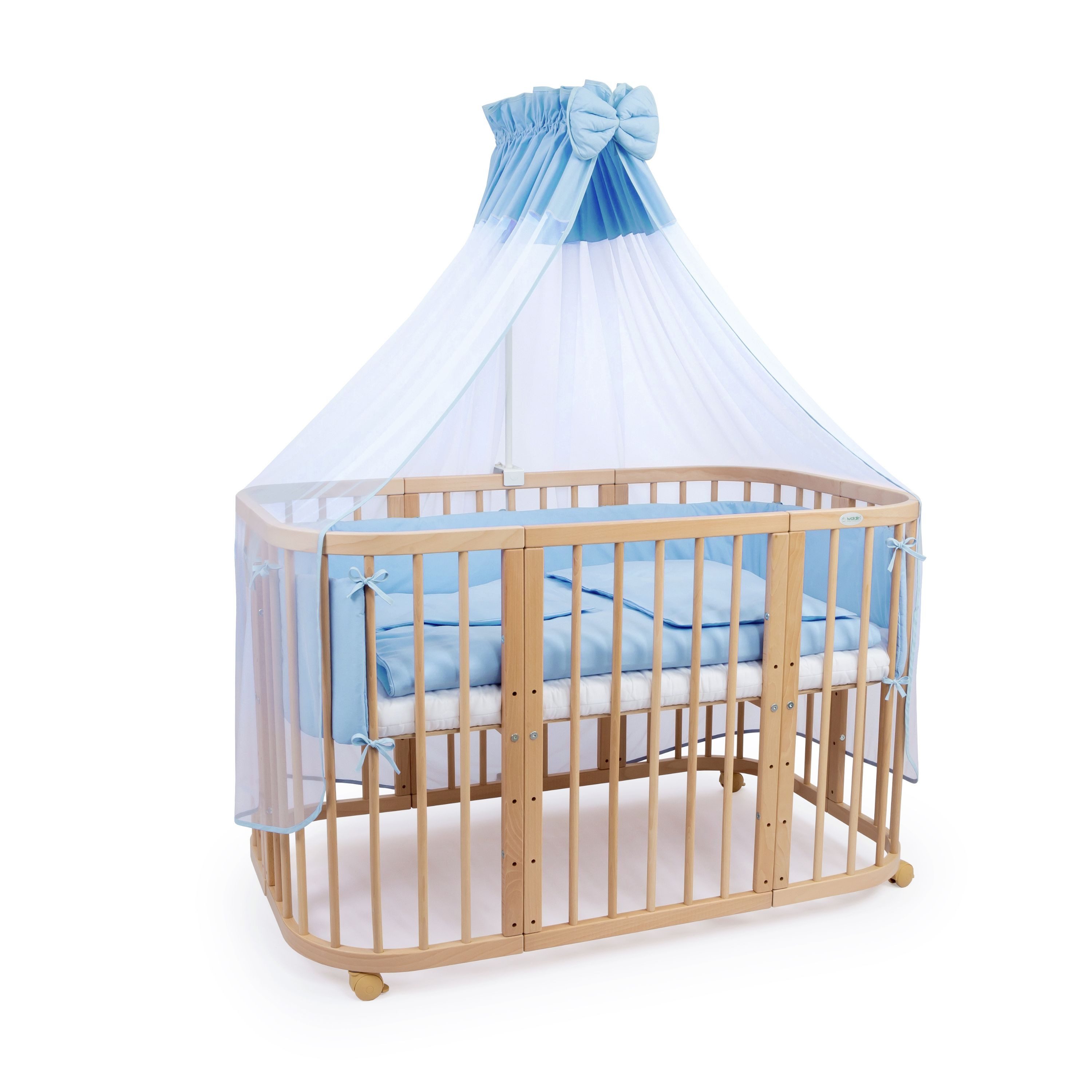 Waldin Babybett Mobiles Babybett aus Holz 7in1 mit Matratze, mitwachsend