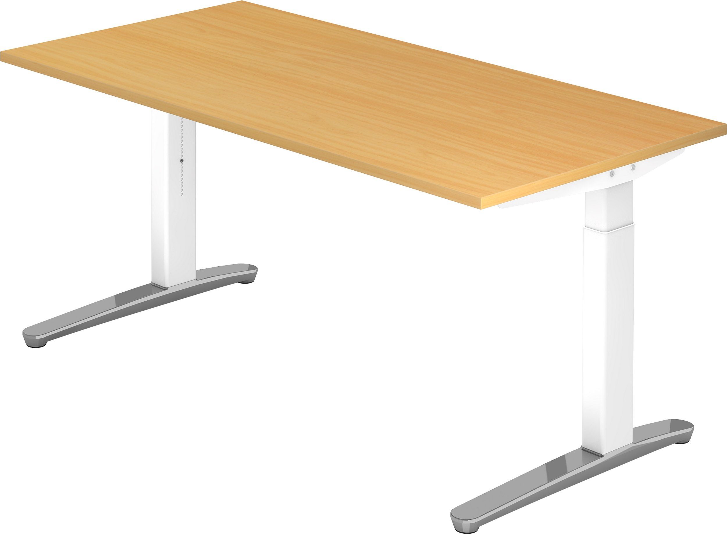 bümö Schreibtisch Schreibtisch Serie-XB, Rechteck: 160 x 80 cm - Dekor: Buche - Gestell: Weiß/Alu poliert