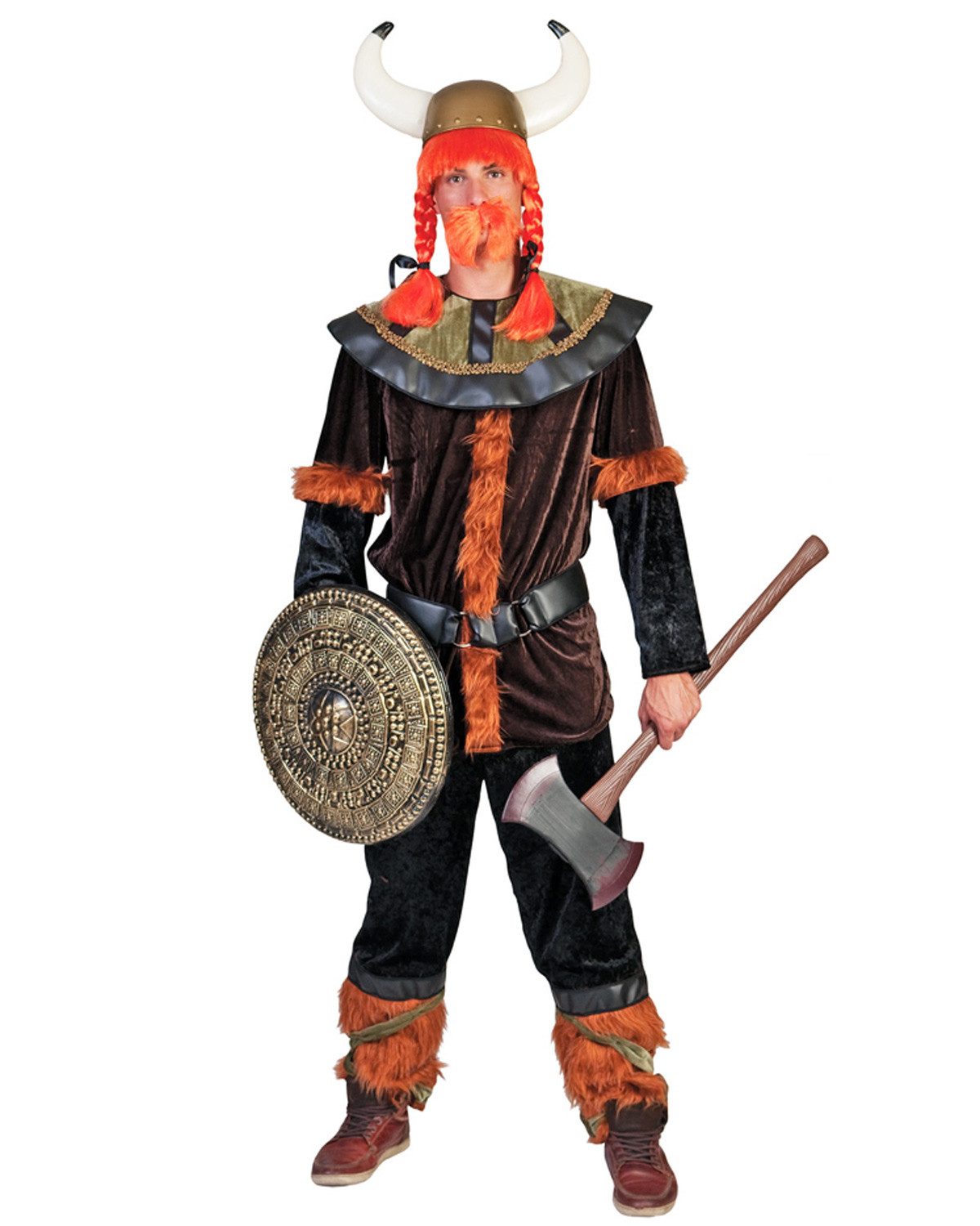 Funny Fashion Wikinger-Kostüm Wikinger Kostüm 'Raudur' für Herren, Anzug mit Fe