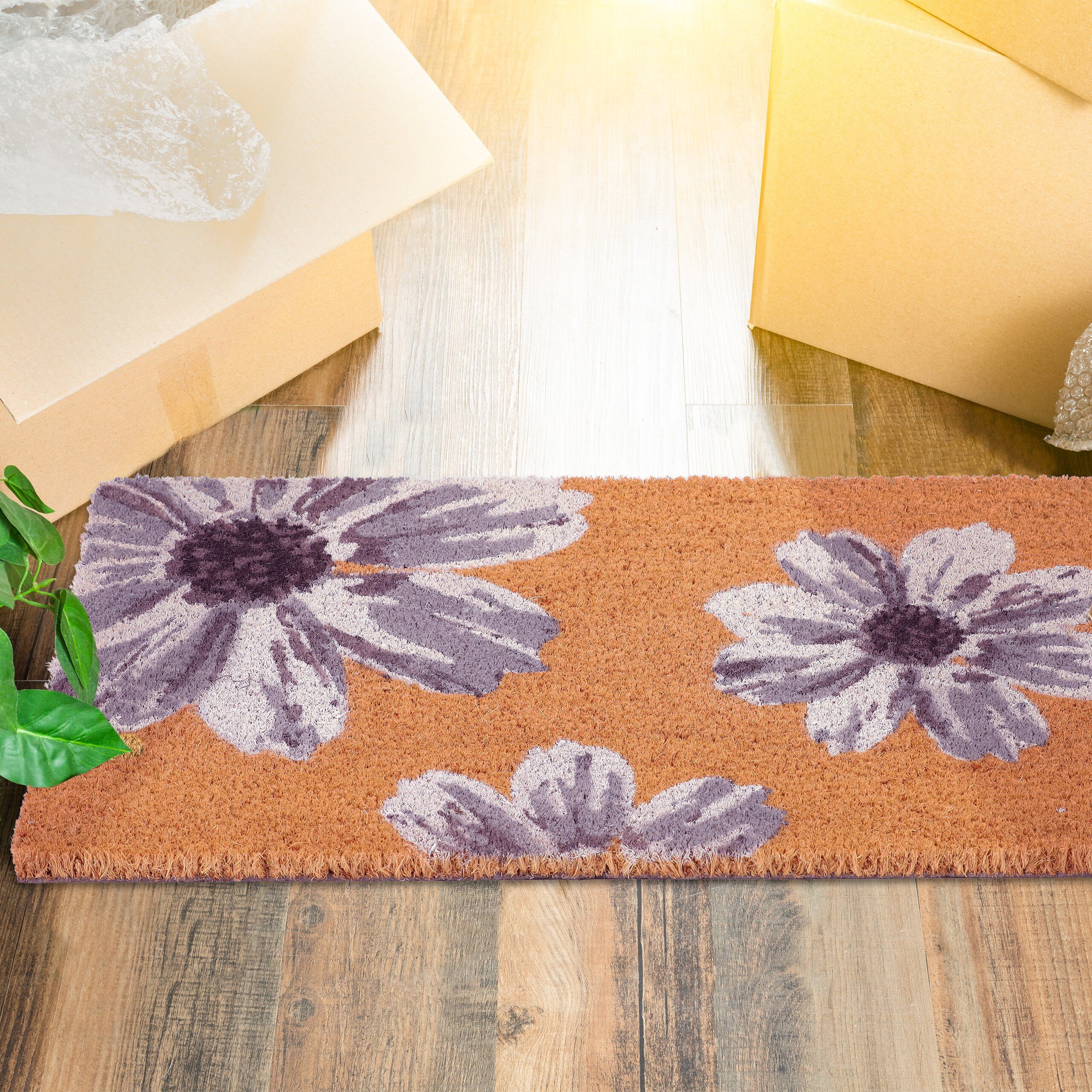 relaxdays Fußmatte Kokos Fußmatte mit Blumen, günstig online kaufen
