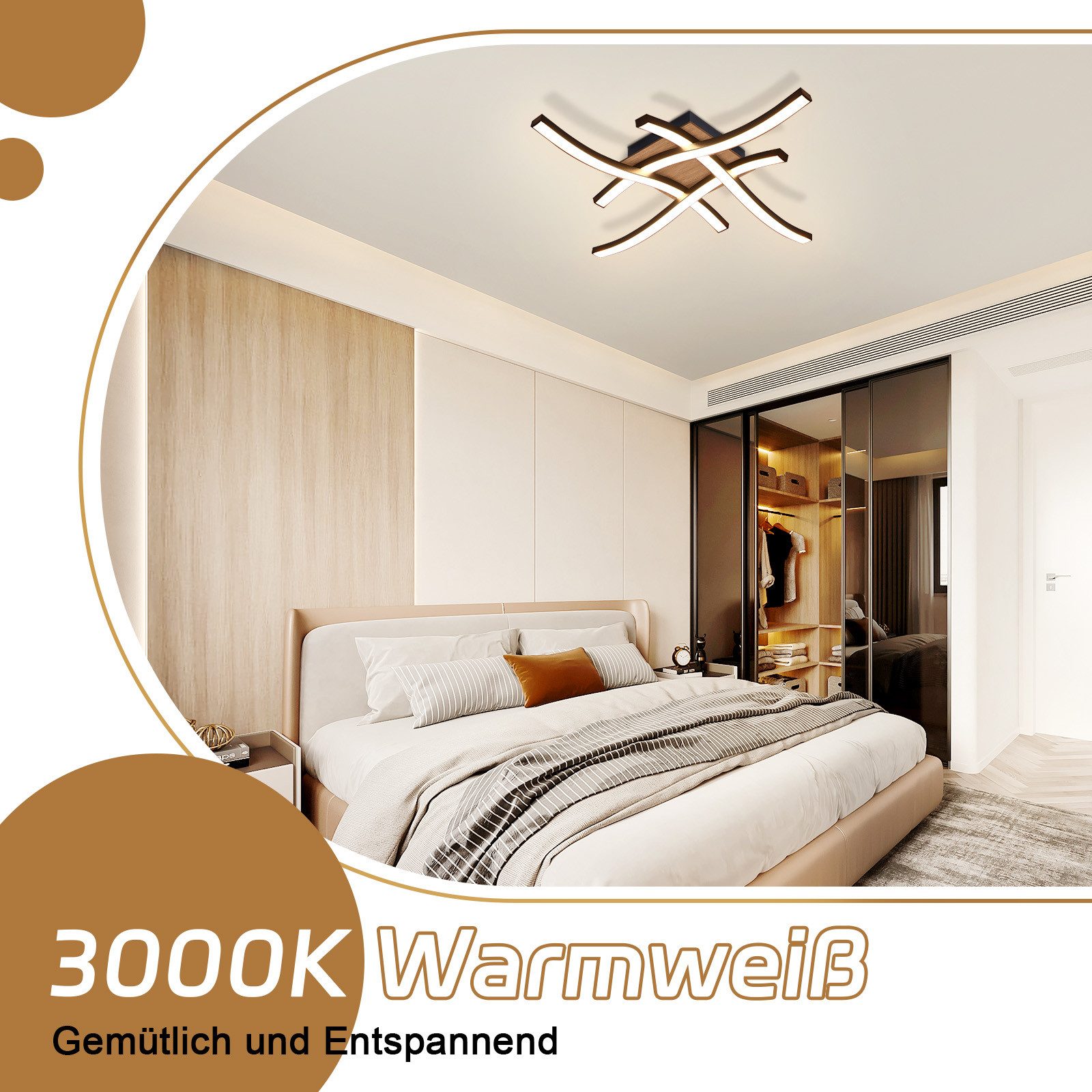 Nettlife LED Deckenleuchte Schlafzimmer Holz Schwarz Küche 12/24 W Warmweiß günstig online kaufen