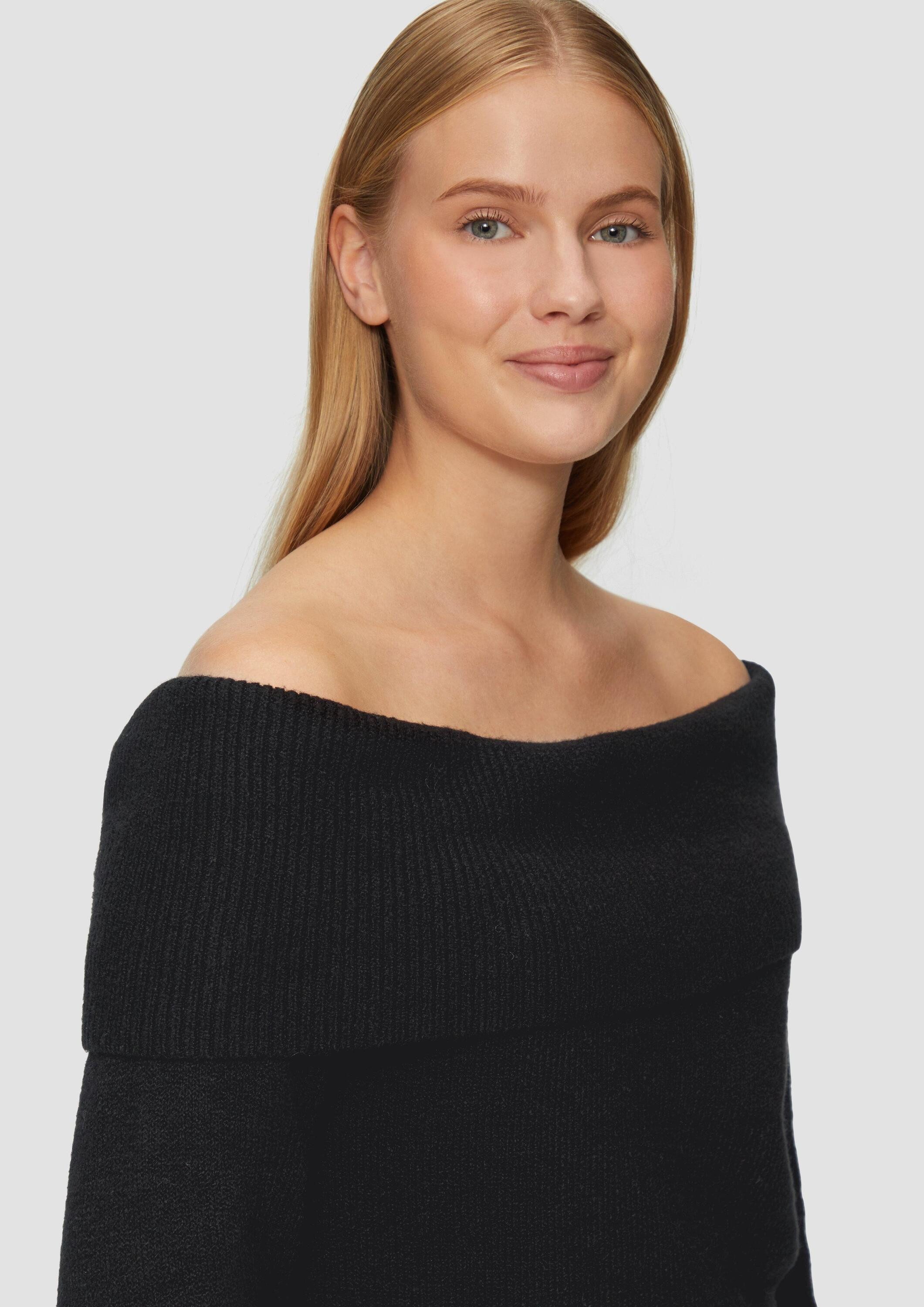 s.Oliver Longpullover Strickpullover Off-Shoulder Strickpullover mit Rippbündchen