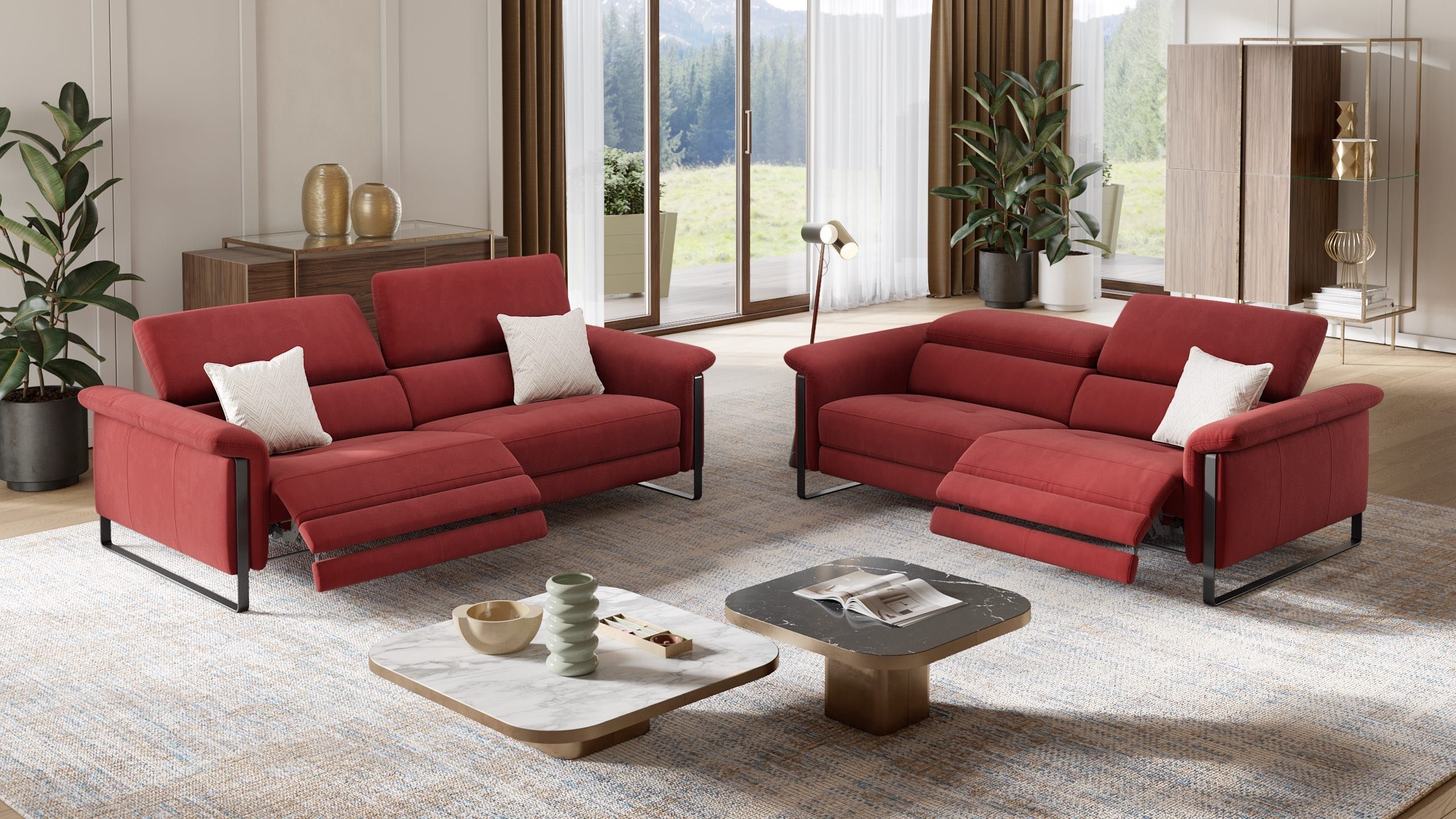 Sofanella 2-Sitzer Sofanella Couch in 2-Sitzer Rot Stoff Funktionssofa Palma