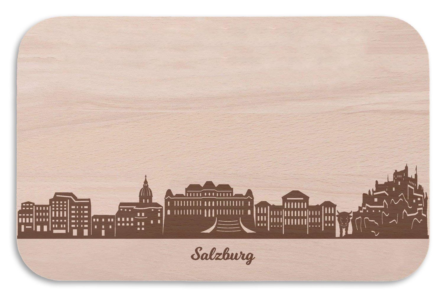 GRAVURZEILE Schneidebrett Frühstücksbrettchen & Fans (Kein Salzburg Stadtverliebte Brotzeitbrett - Skyline für Gravur Holz, & auch Salzburg Geschenk Set) als - Souvenir, ideal mit