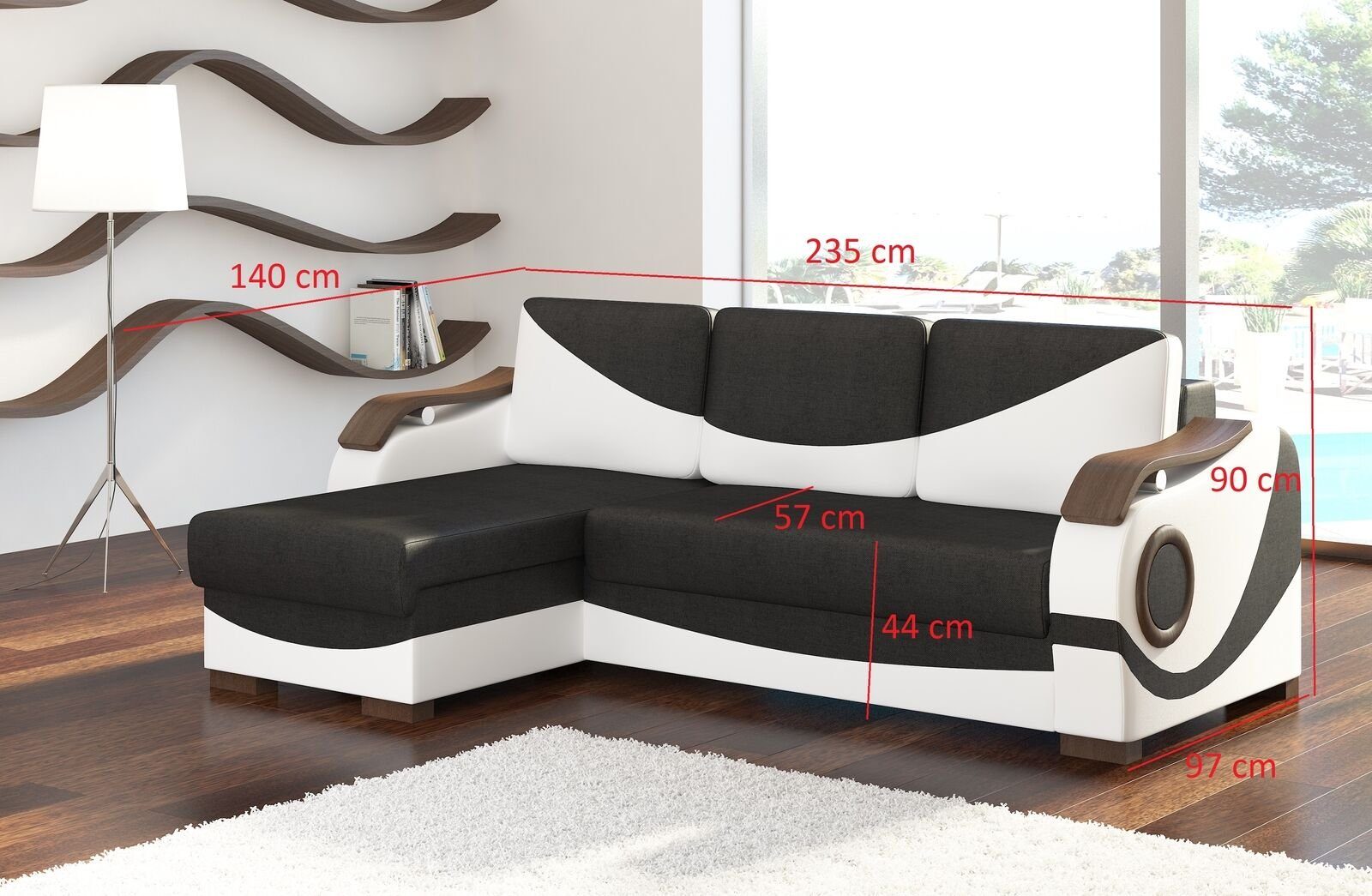 Sofas Polster Couchen JVmoebel Couch Design Ecksofa Textil Ecksofa, Perto Bettfunktion