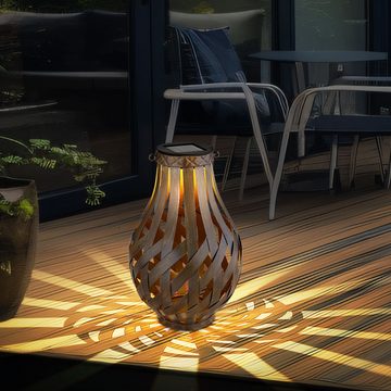 etc-shop Außen-Deckenleuchte, LED-Leuchtmittel fest verbaut, Warmweiß, Gartendeko Laterne Solar Windlicht mit Bambusgeflecht zum Aufhängen