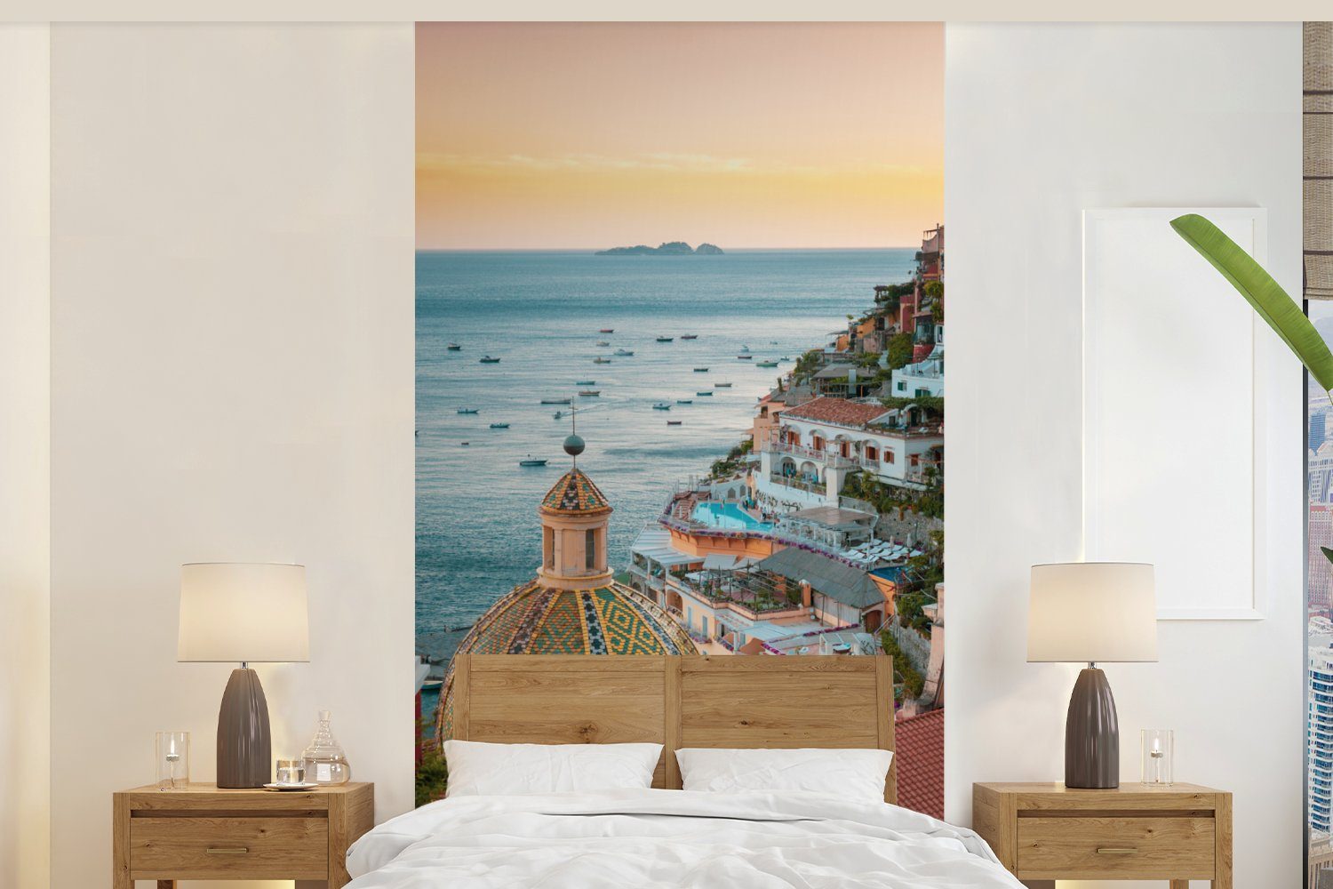 (2 Matt, - MuchoWow Küche, Vliestapete bedruckt, für Positano Meer, Fototapete - Wohnzimmer Italien Fototapete Schlafzimmer St),