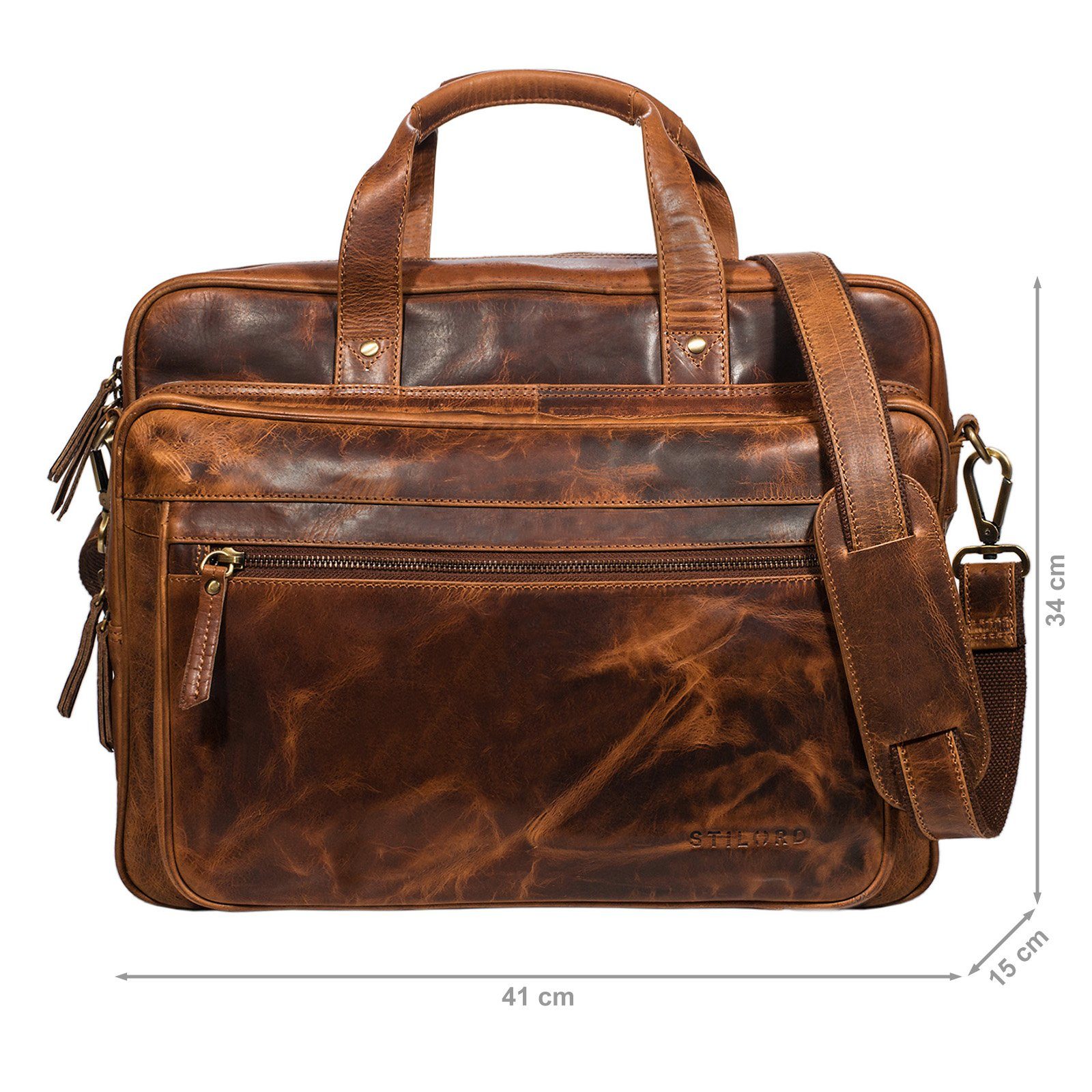 "Walt" Aktentasche kara Vintage Damen Leder Aktentasche - Herren STILORD cognac