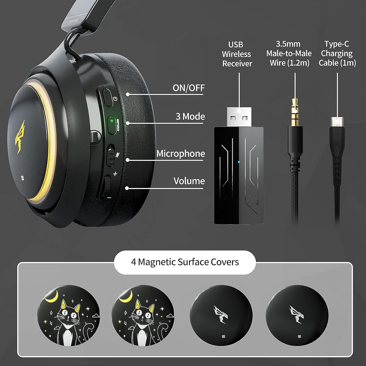 (Eingebautes 7.1 Sound Gaming-Headset Spielens. Mikrofon klare des Gaming-Headset für , mit Rauschunterdrückung Surround während "Drahtloses Cat-Ears) Somikon mit Sprachkommunikation und