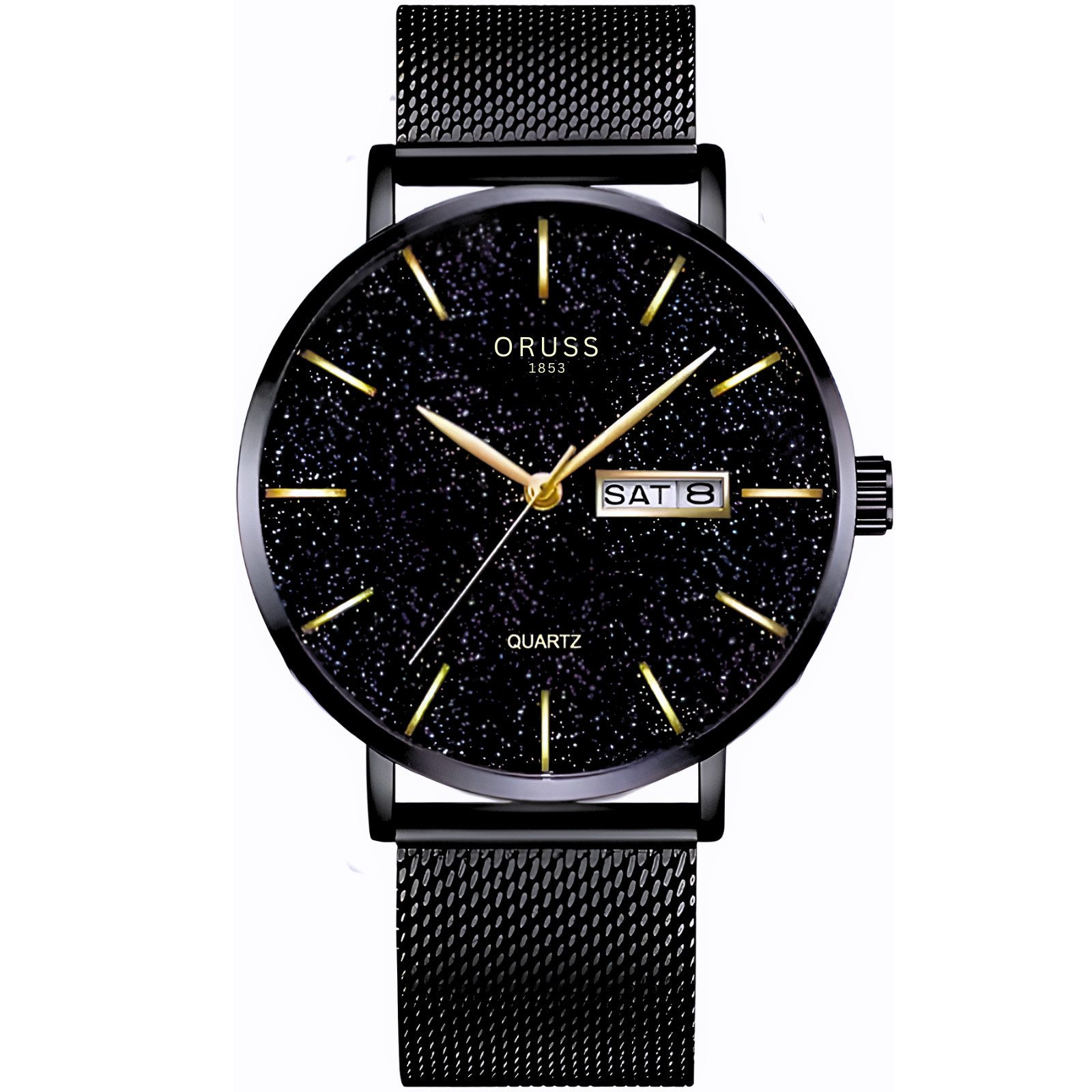 StellarLuma Quarzuhr Herrenuhr Uhr Herren Armbanduhr Quarzuhr Uhr Mesh Armband Edelstahl Sternenhimmel, (Packung), Edelstahl-Quarzuhr mit Datumsanzeige und 3 ATM Spritzschutz