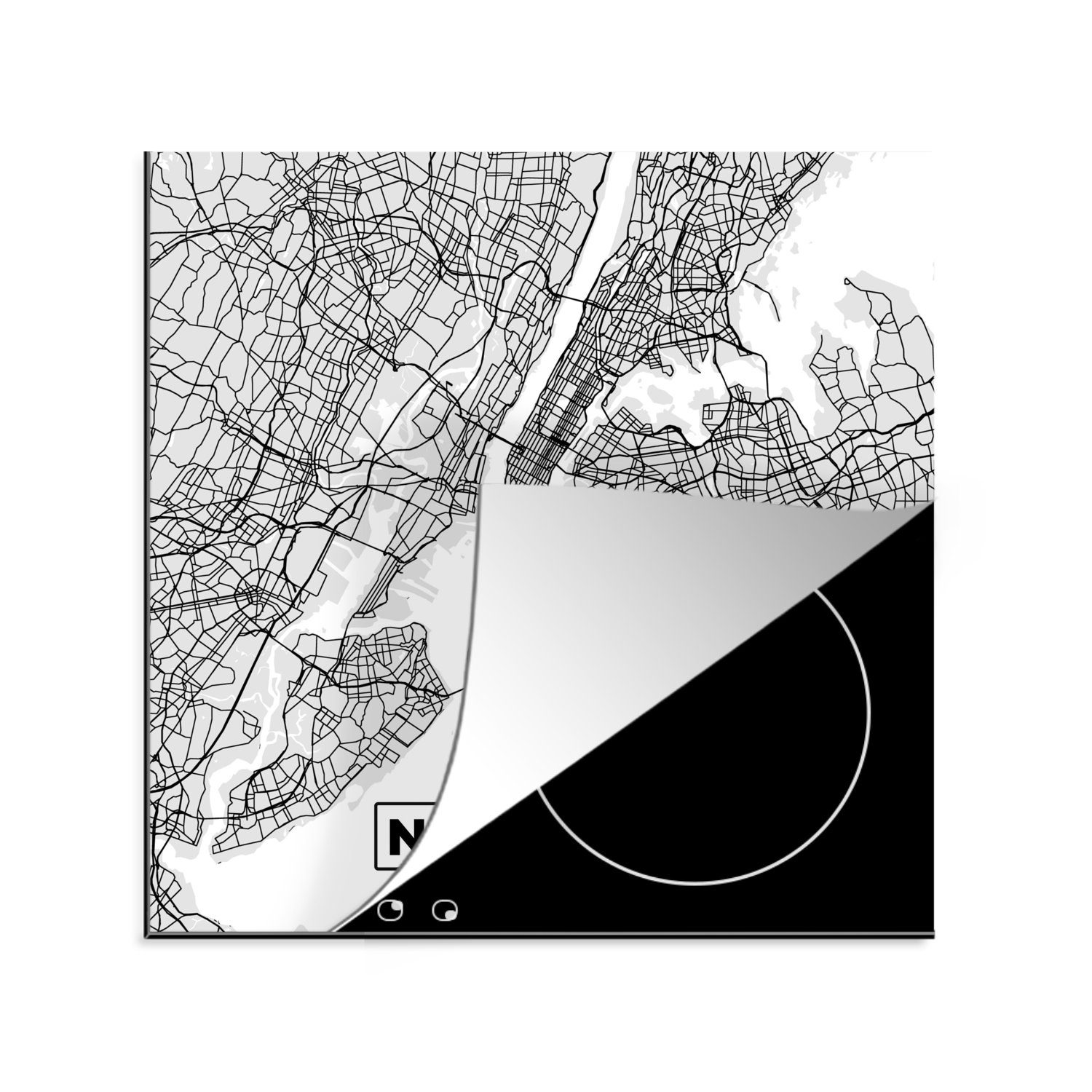 Besserung MuchoWow Herdblende-/Abdeckplatte New York - (1 und für küche tlg), weiß 78x78 - Karte, Stadtplan Schwarz Arbeitsplatte Ceranfeldabdeckung, Vinyl, cm, 