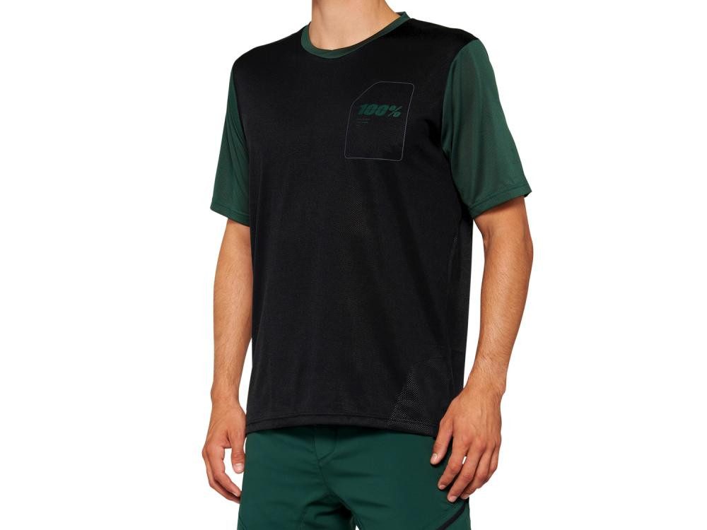 100% Funktionsshirt 100% Ridecamp Short Sleeve Jersey S Black/Forest Green - atmungsaktive
