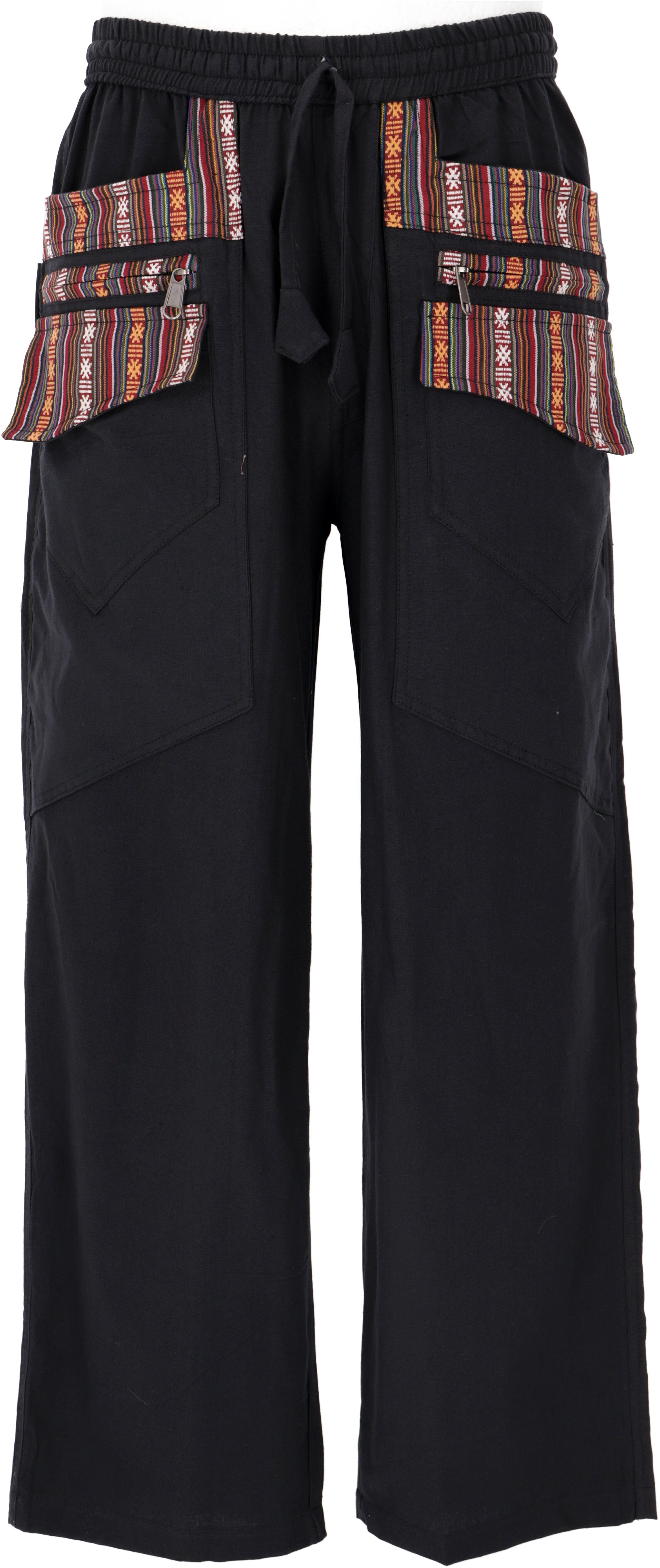 Guru-Shop Relaxhose Yogahose mit aufgesetzten Taschen, bequeme.. Hippie, Ethno Style, alternative Bekleidung schwarz