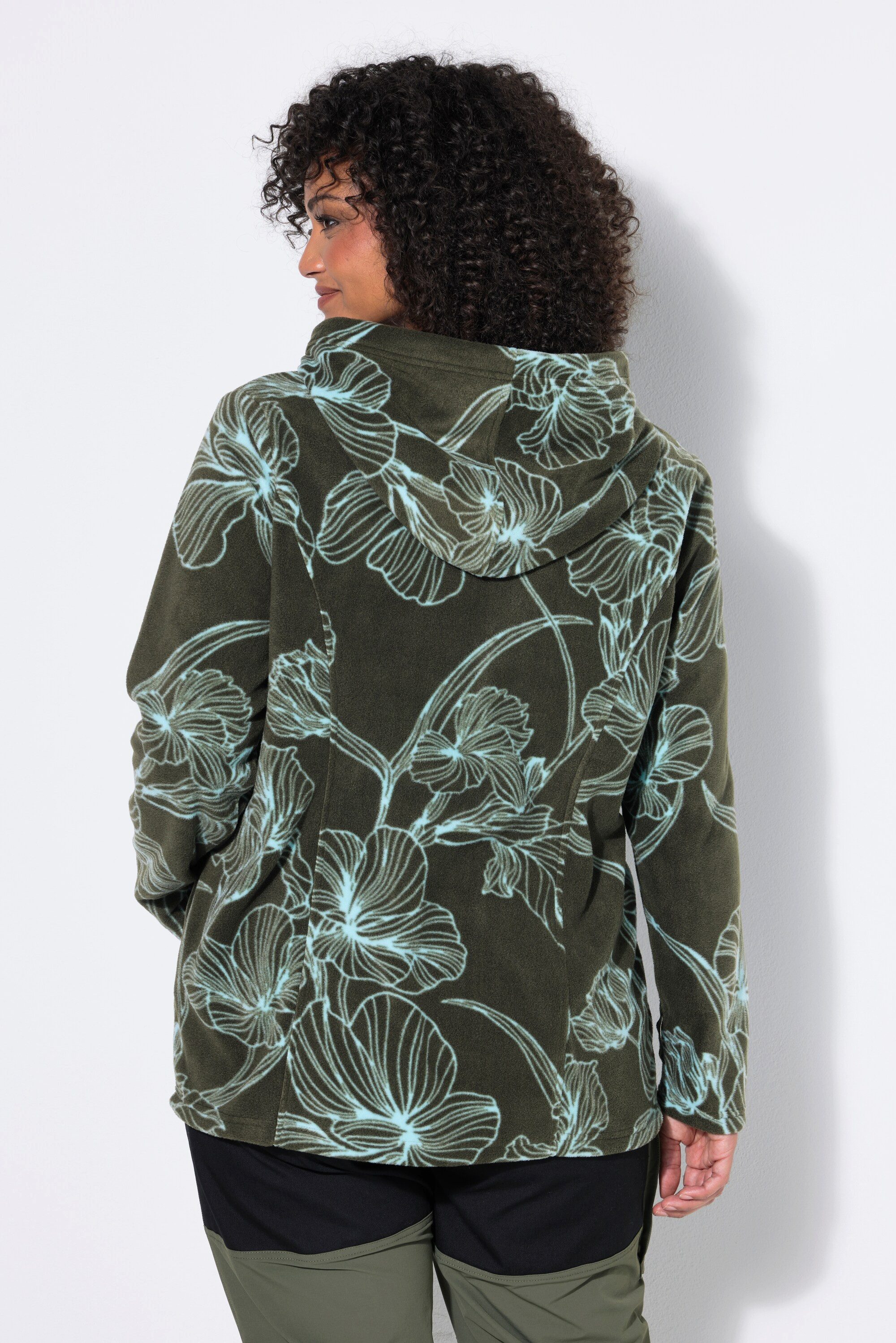 Ulla Popken Sweatjacke Fleecejacke Blütenmuster Kapuze Langarm – Bild 3 von 4